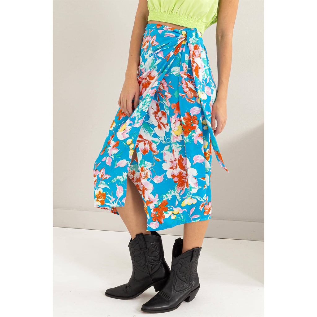 Floral Print Wrap And Tie Skirt