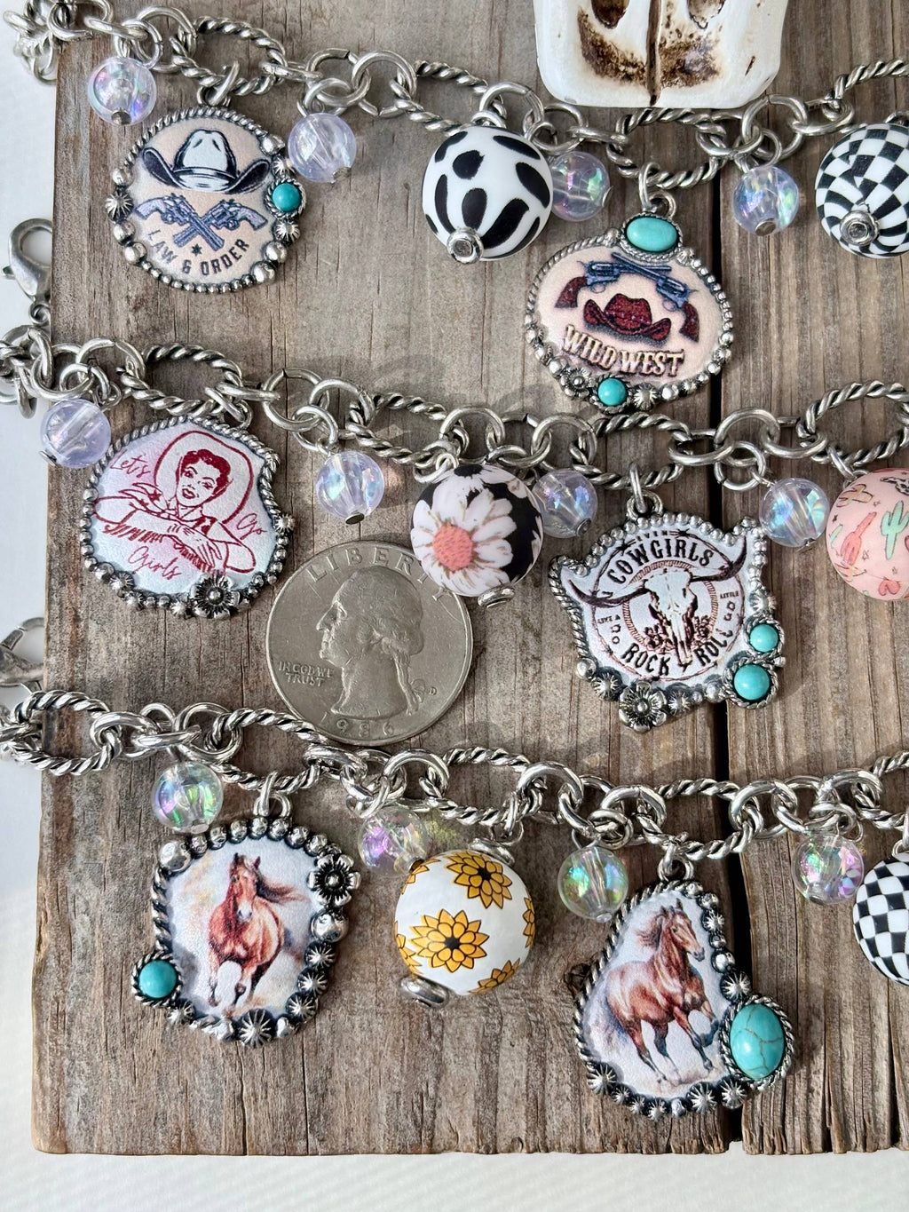 Western Style Multi Charm w/ Turquoise Stone Bracelet