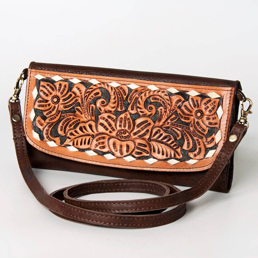 ADBGM102 Western Floral Tooled Leather Crossbody - by American Darling