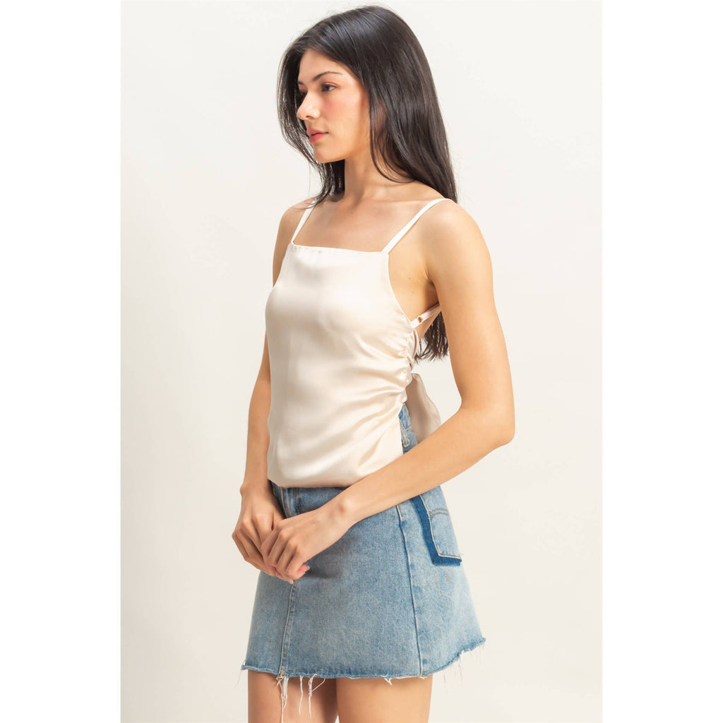 Satin Back Tie Detail Sleeveless Top