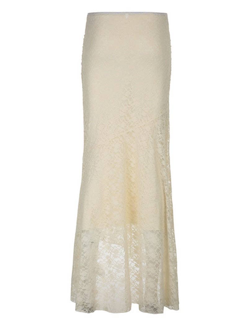 Sheer Lace Flare Maxi Skirt