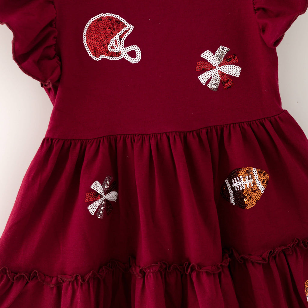 Maroon Football Sequin Girls Dress