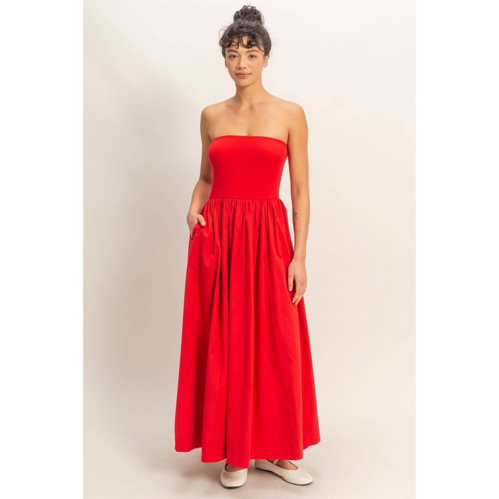 Strapless Flowy Midi Dress