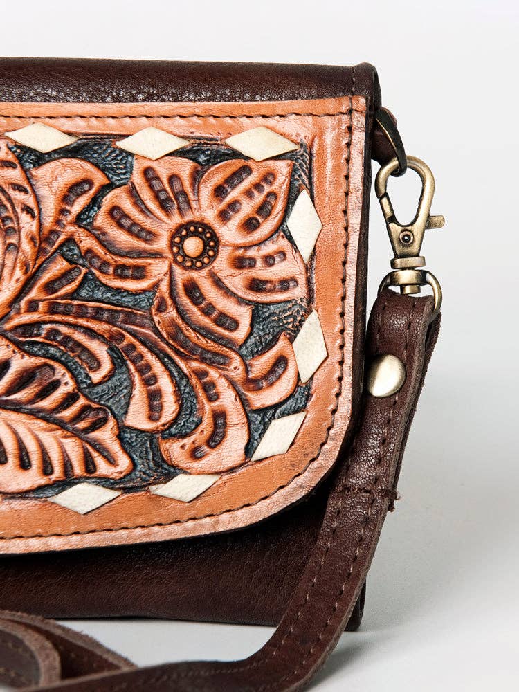 ADBGM102 Western Floral Tooled Leather Crossbody - by American Darling