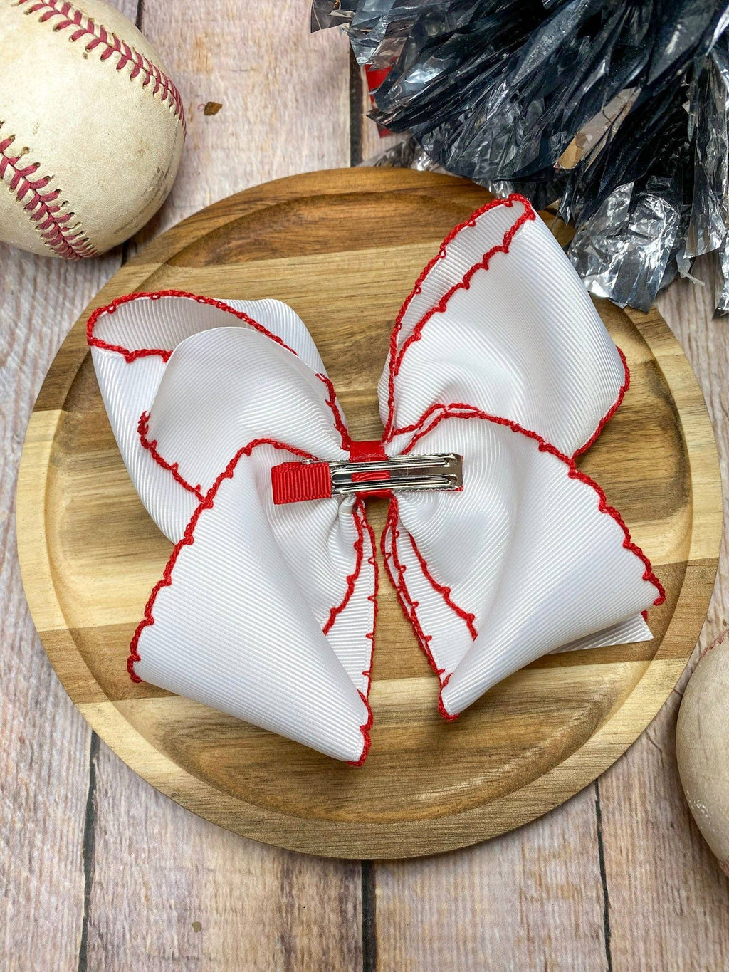 Baseball Moonstitch Embroidered Classic Hair Bow | Clip or Headband