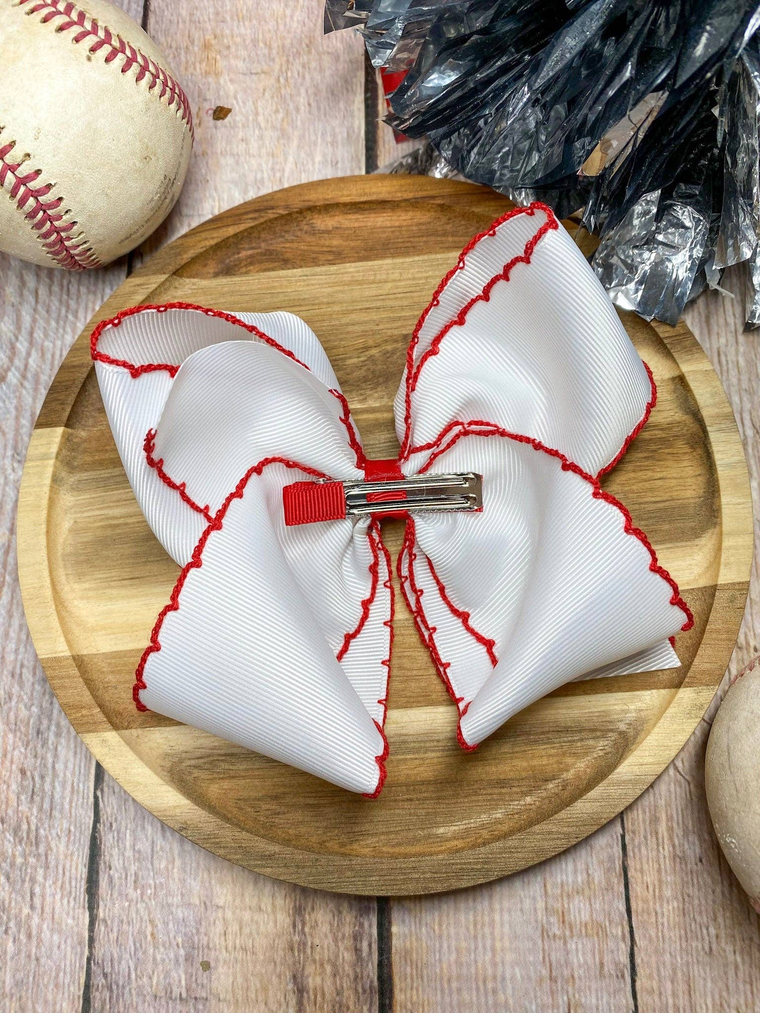 Baseball Moonstitch Embroidered Classic Hair Bow | Clip or Headband