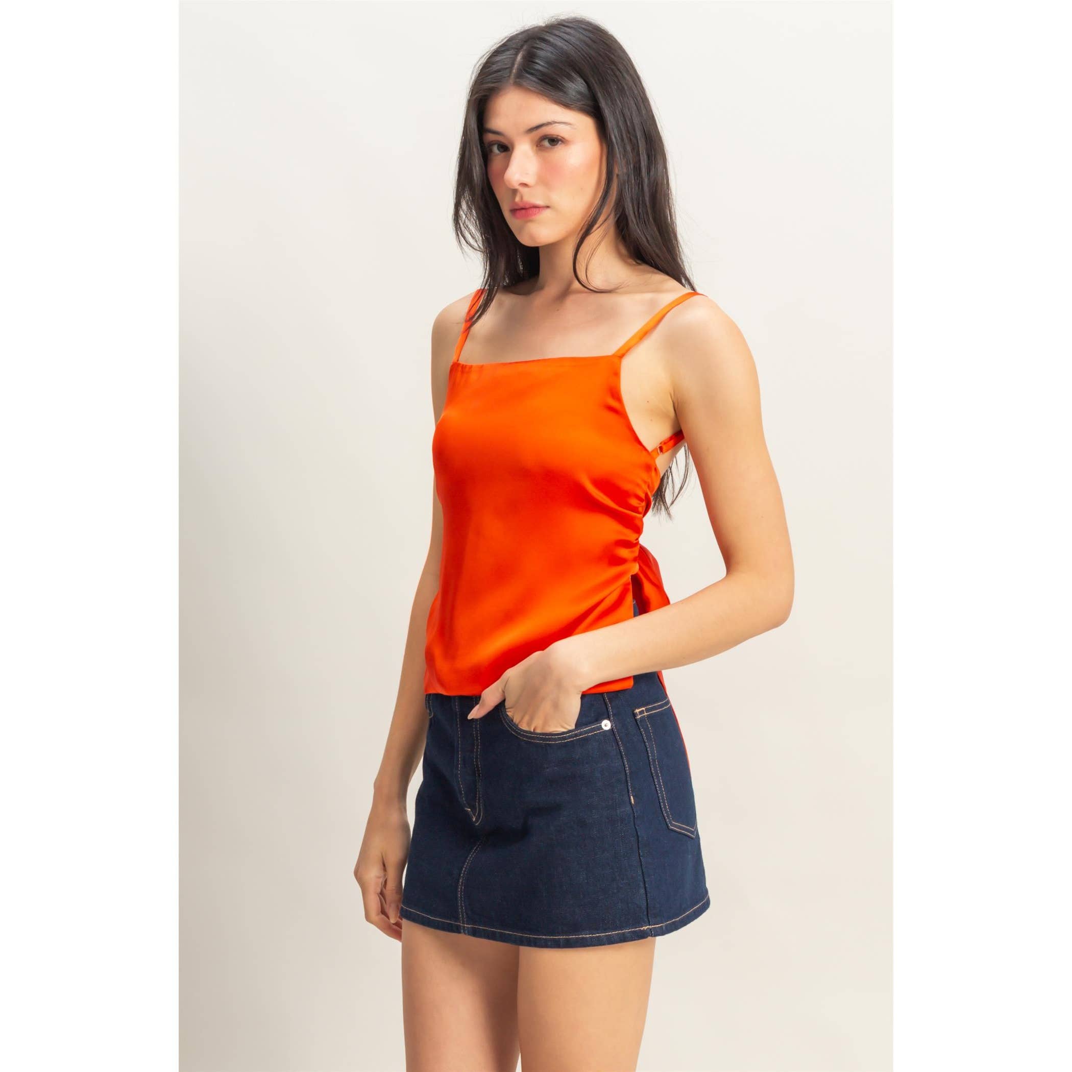 Satin Back Tie Detail Sleeveless Top