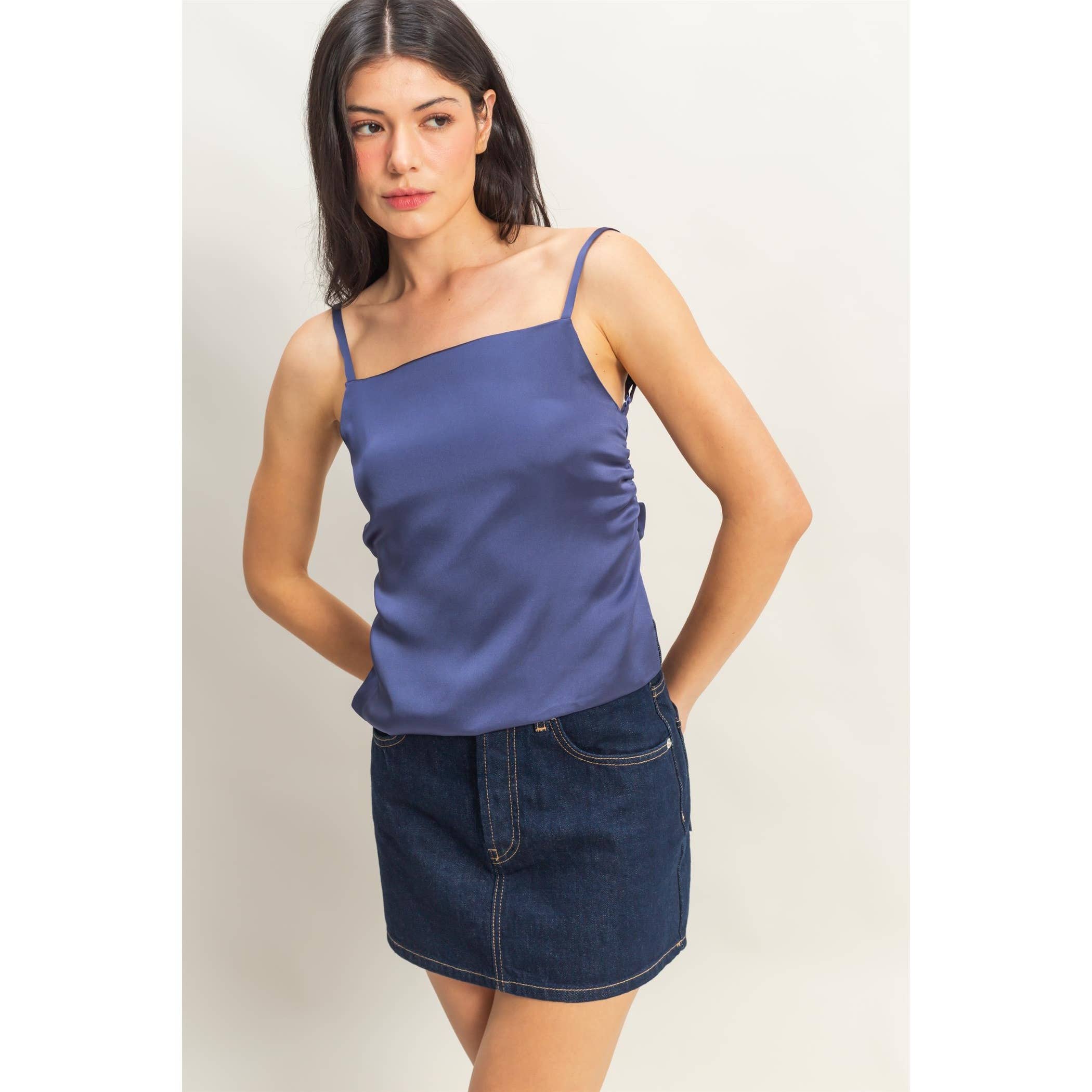 Satin Back Tie Detail Sleeveless Top