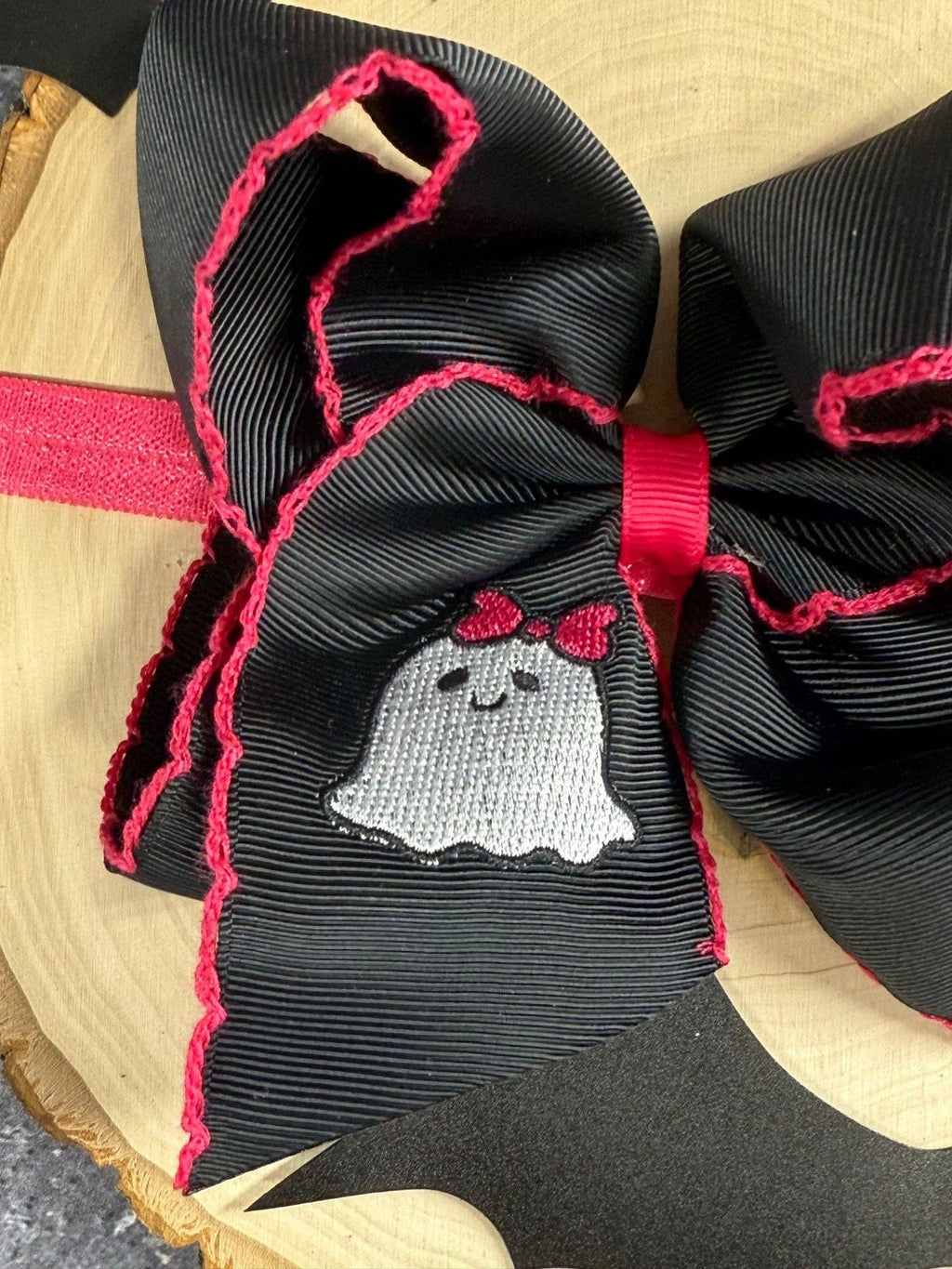 Cute Ghost Embroidered Moonstitch Hair Bow | Clip or Headband