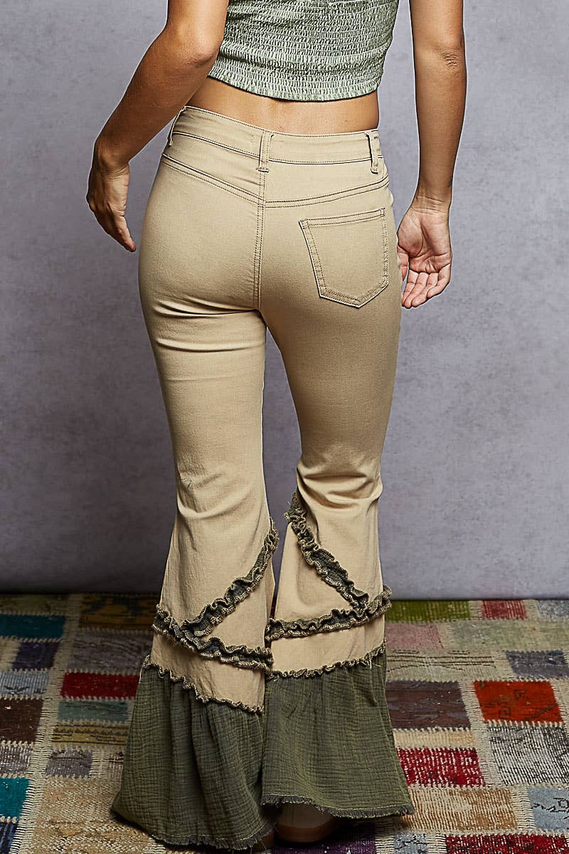 Vintage Washing Solid Double Gauze Ruffle Twill Pants