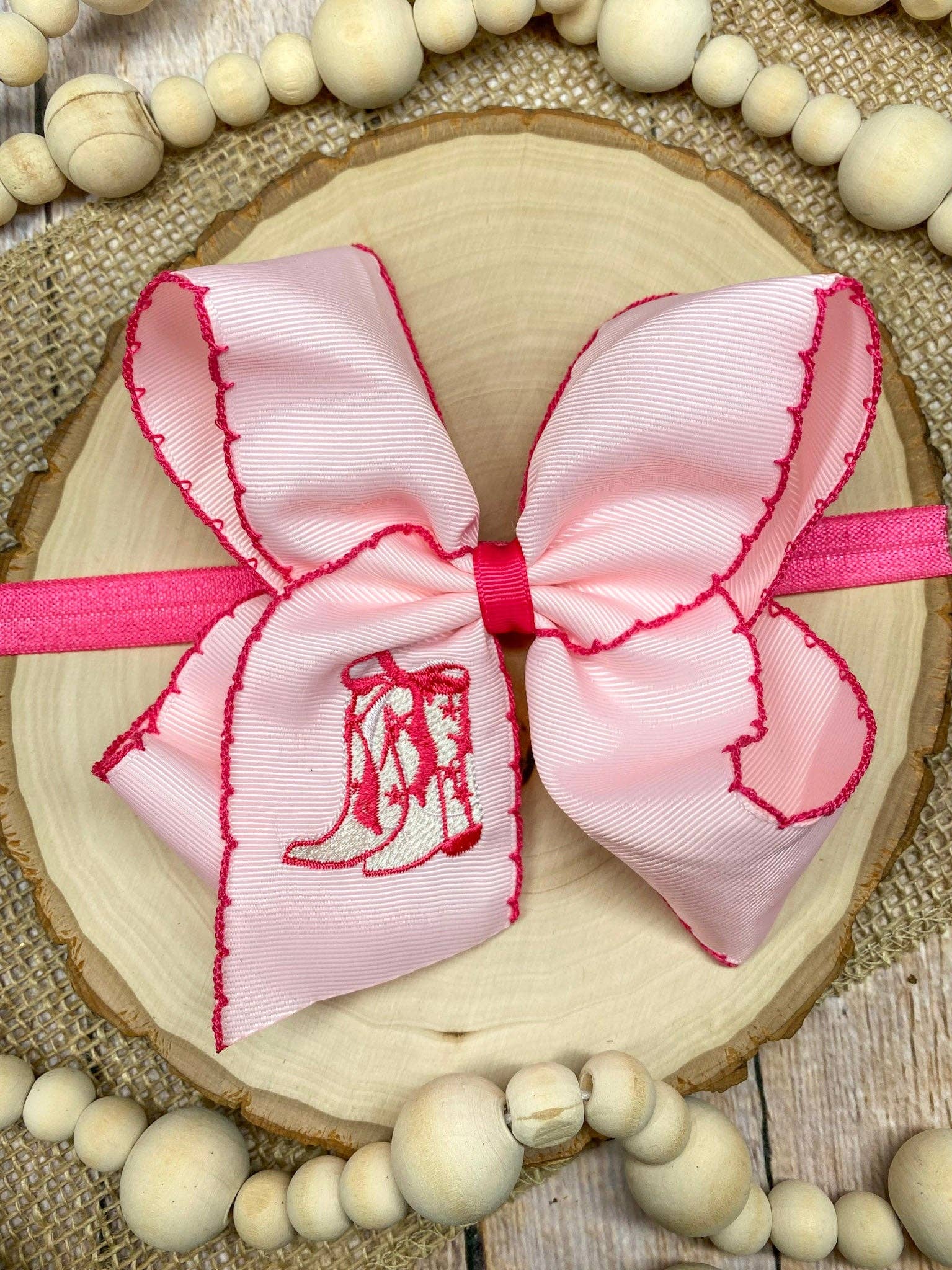 Western Boot Embroidered Moonstitch Hair Bow | Clip or Headband