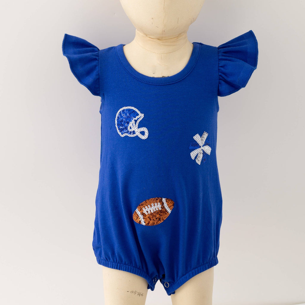 Blue Football Sequin Baby Romper