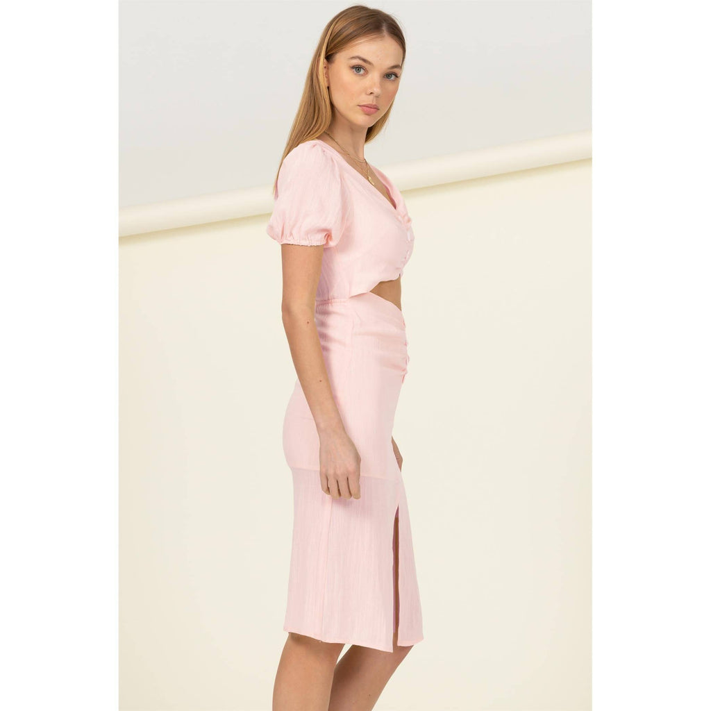 Sweet girl button-front cutout midi dress