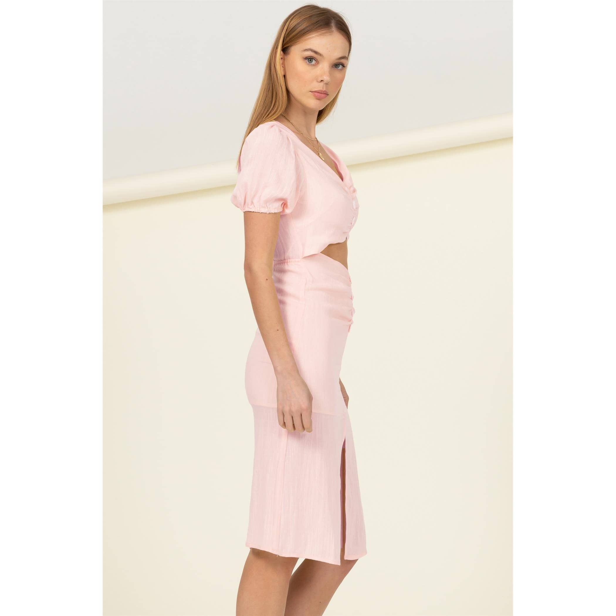 Sweet girl button-front cutout midi dress