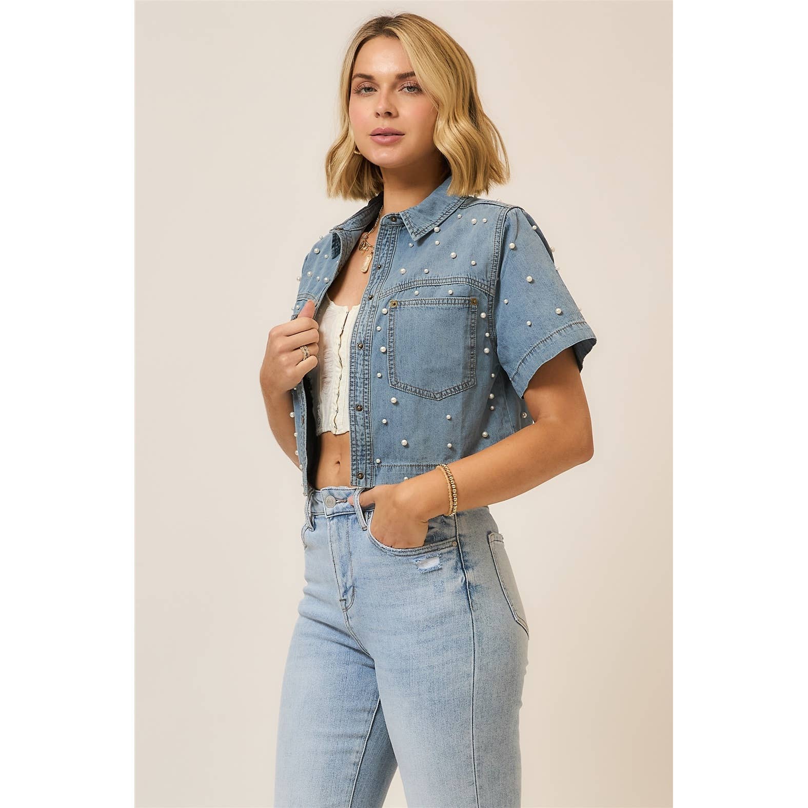 Pearl Charm Denim Jacket