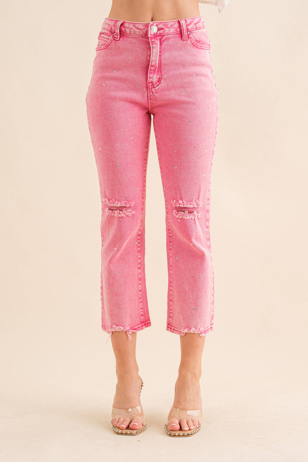 💖 Pink Stardust Crop Flare Jeans