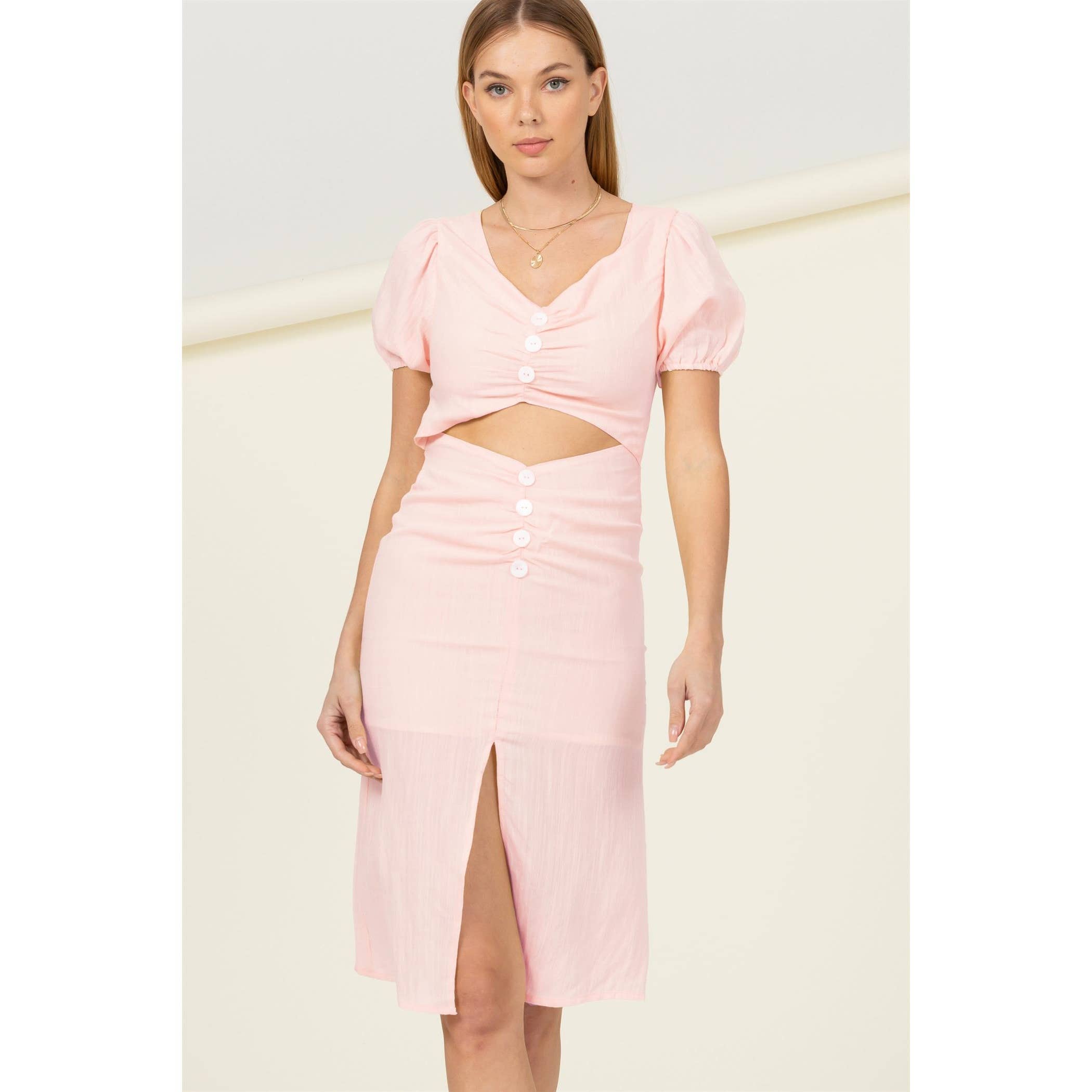 Sweet girl button-front cutout midi dress
