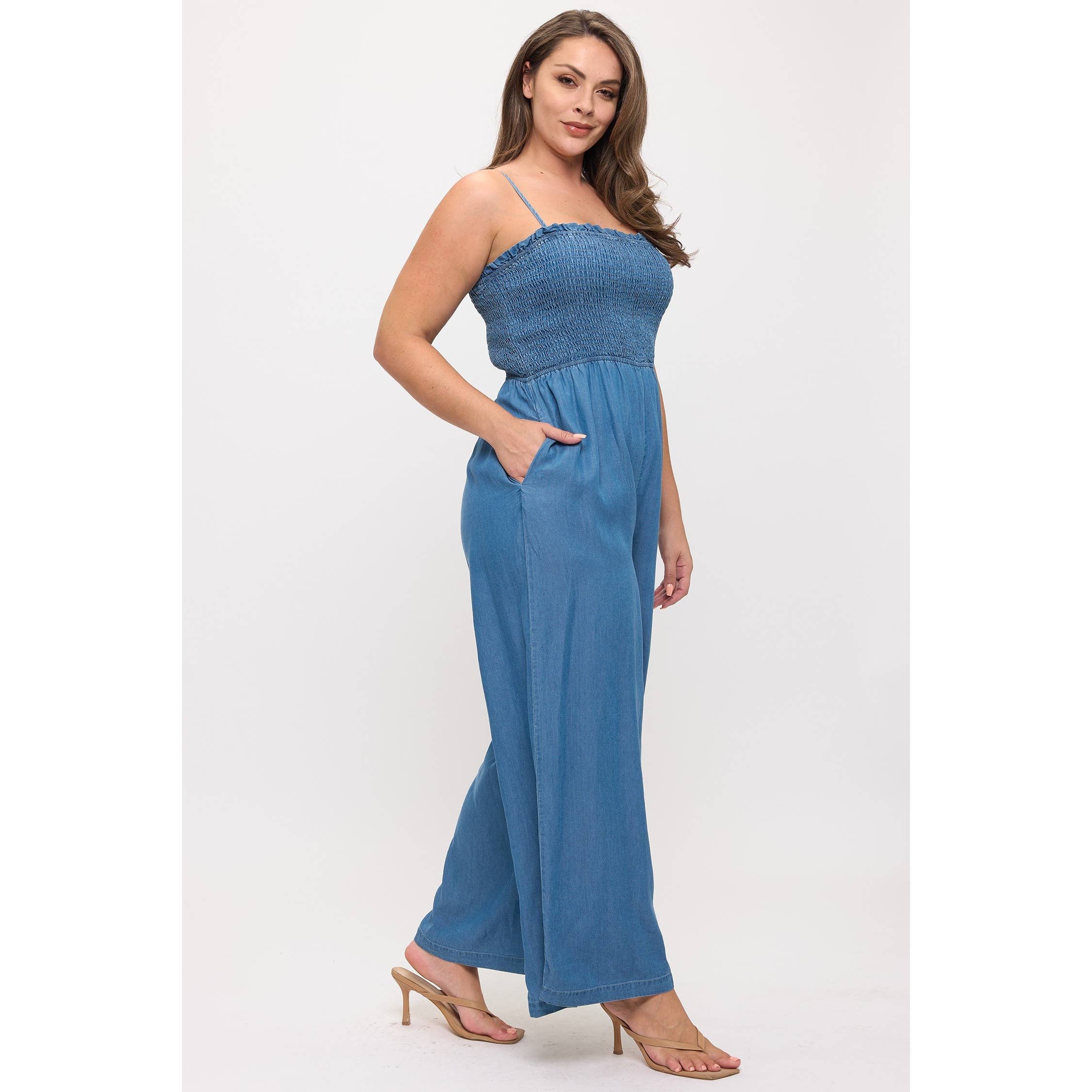 Curvy Coastal Chambray Jumpsuit