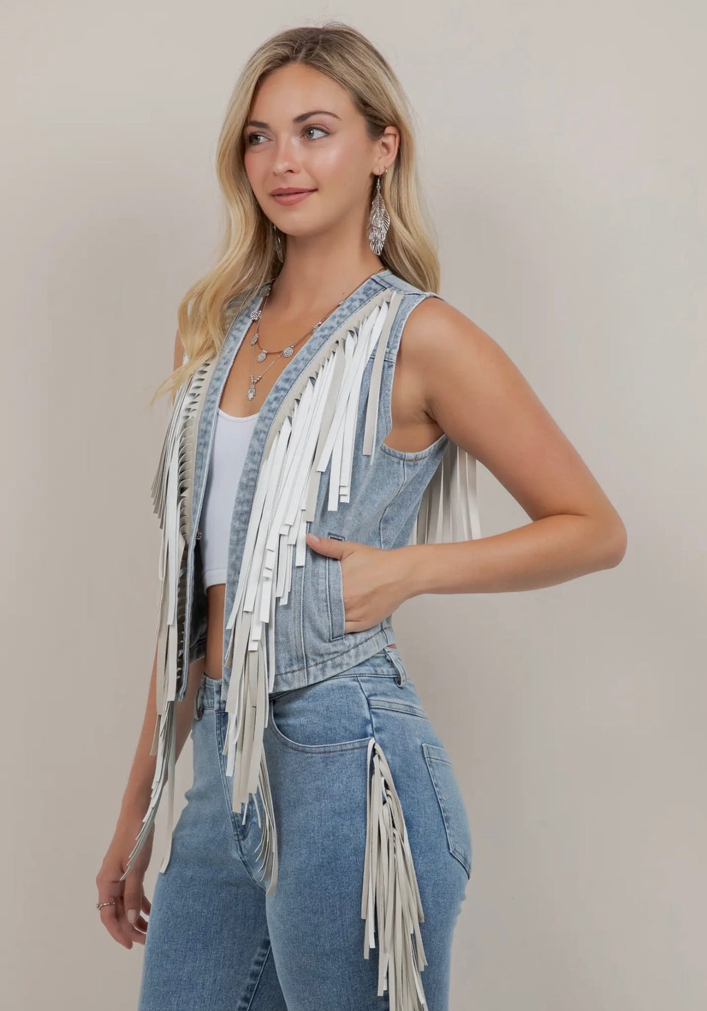 Wild West Fringe Denim Vest