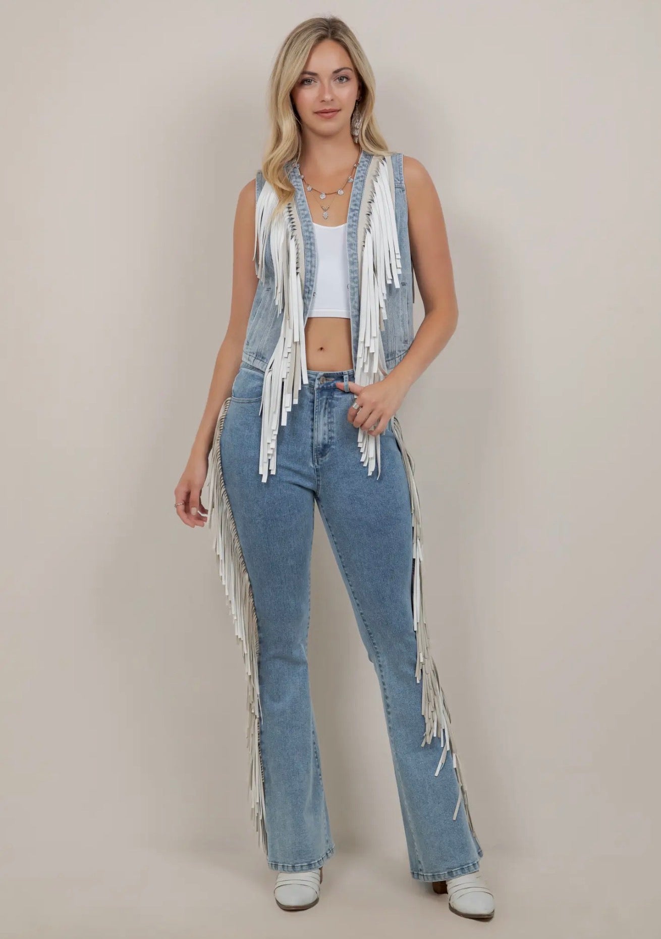 Wild West Fringe Denim Vest