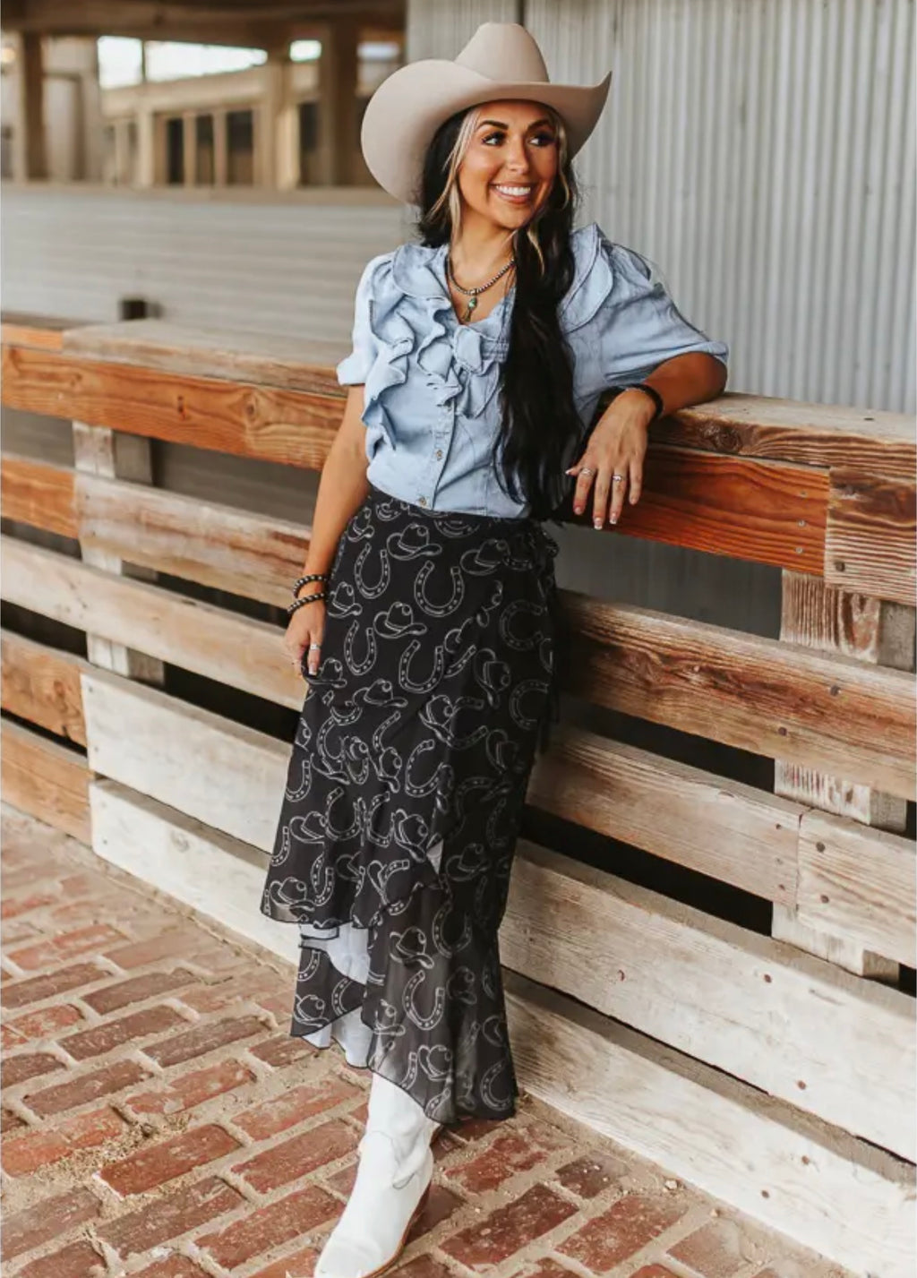 Denim Ruffle Front Top