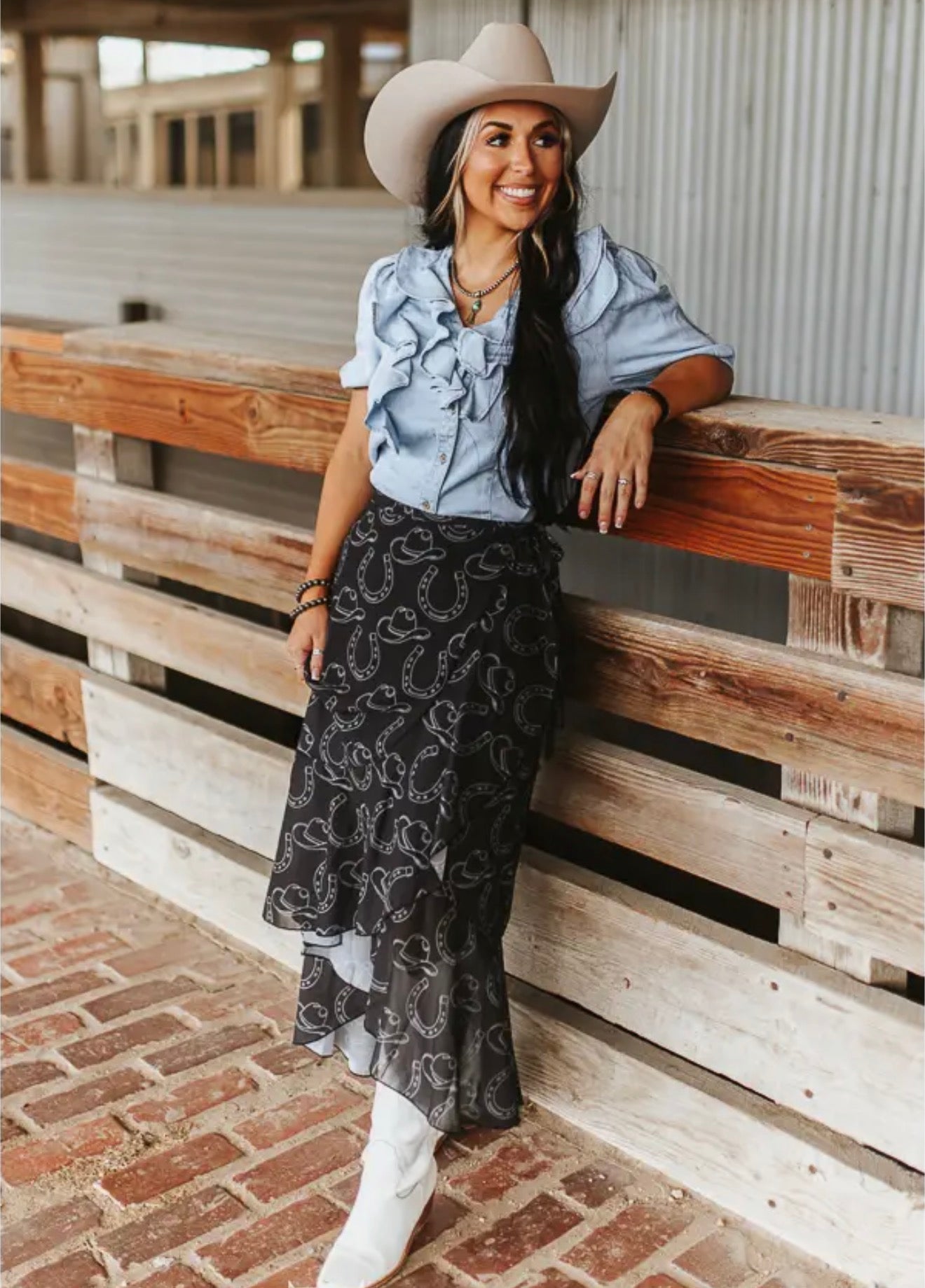 Denim Ruffle Front Top