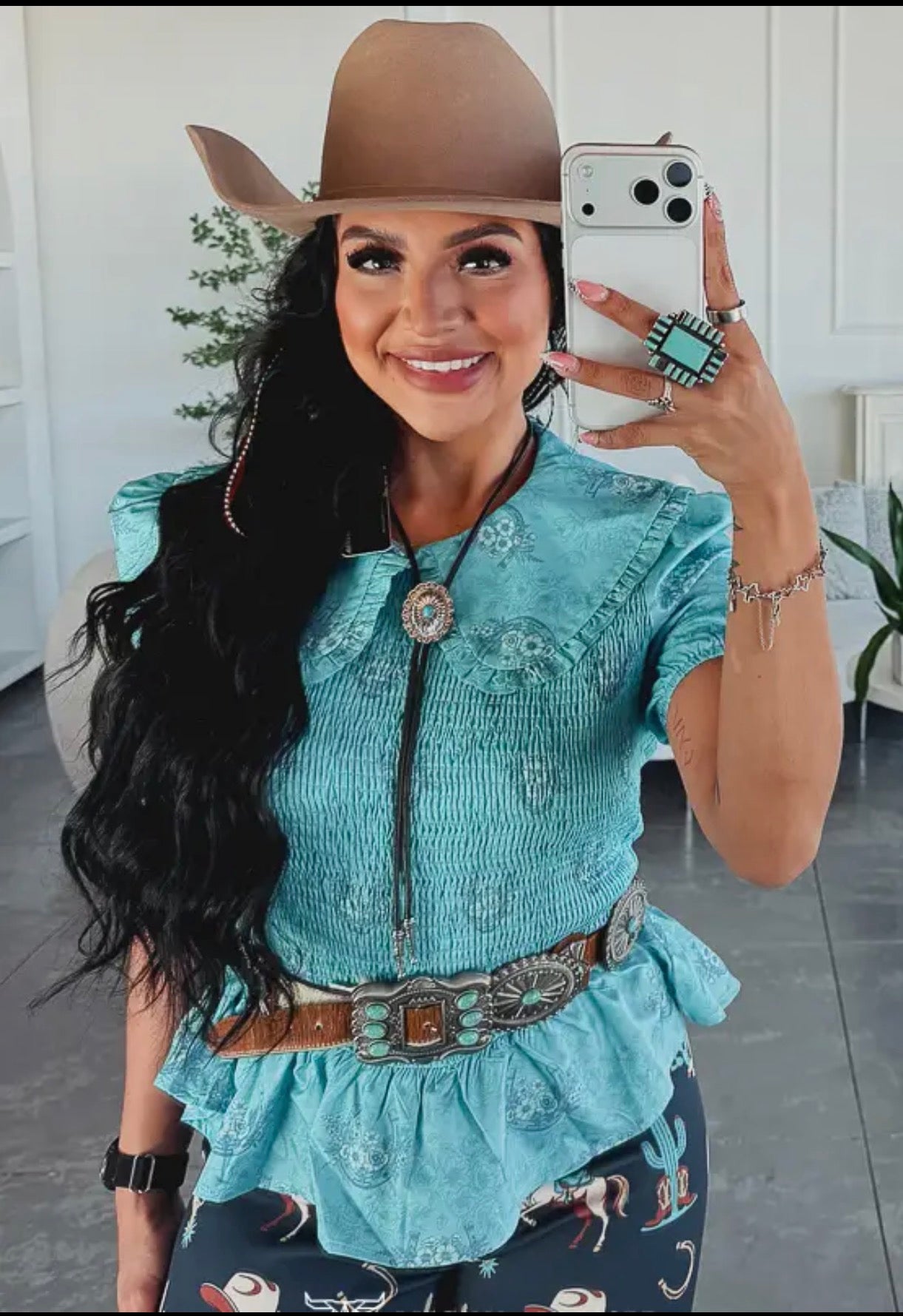 Turquoise Cowgirl Paisley Peplum Top
