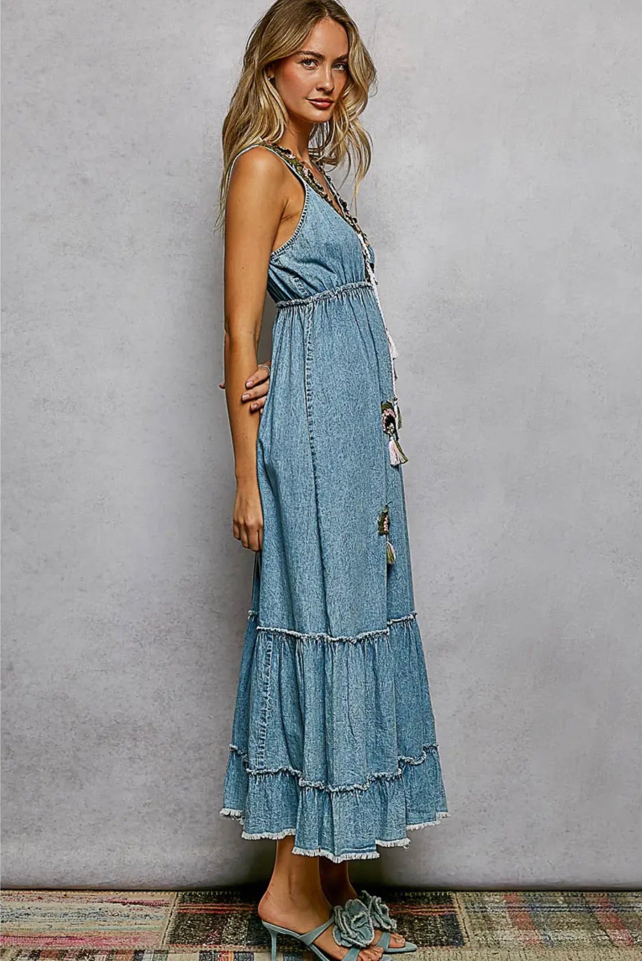 Blue Skies Embroidered Maxi Dress