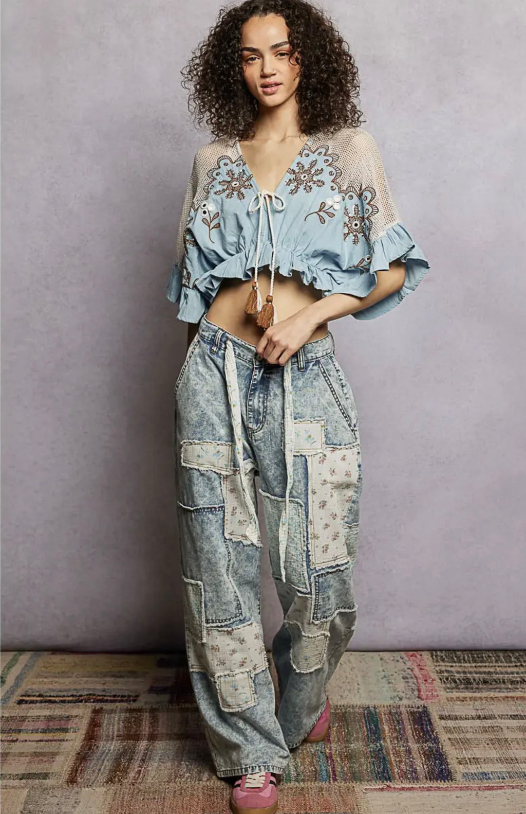 Sky Mesa Embroidered Boho Top