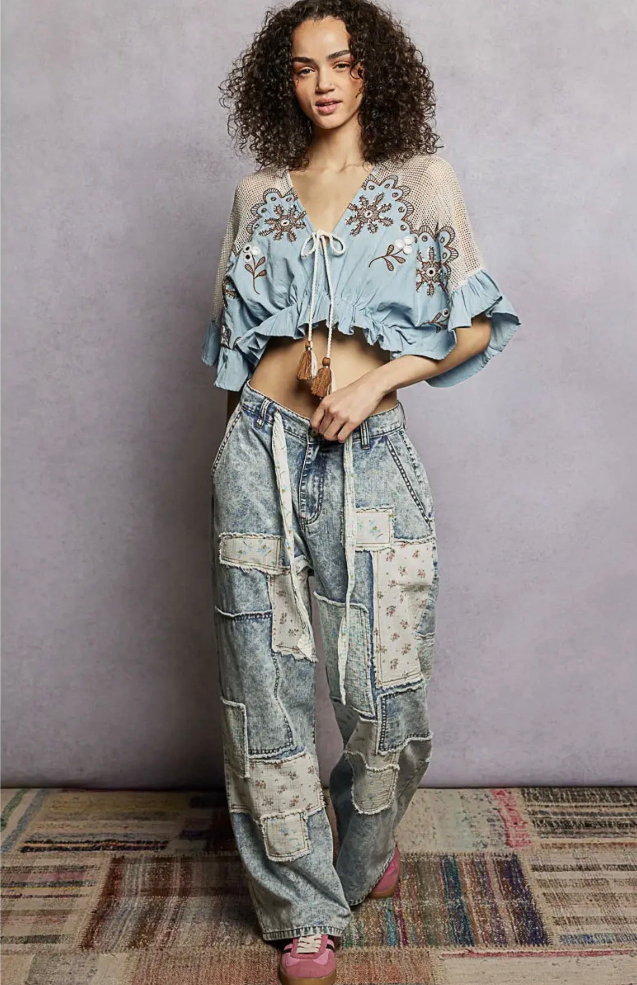 Sky Mesa Embroidered Boho Top