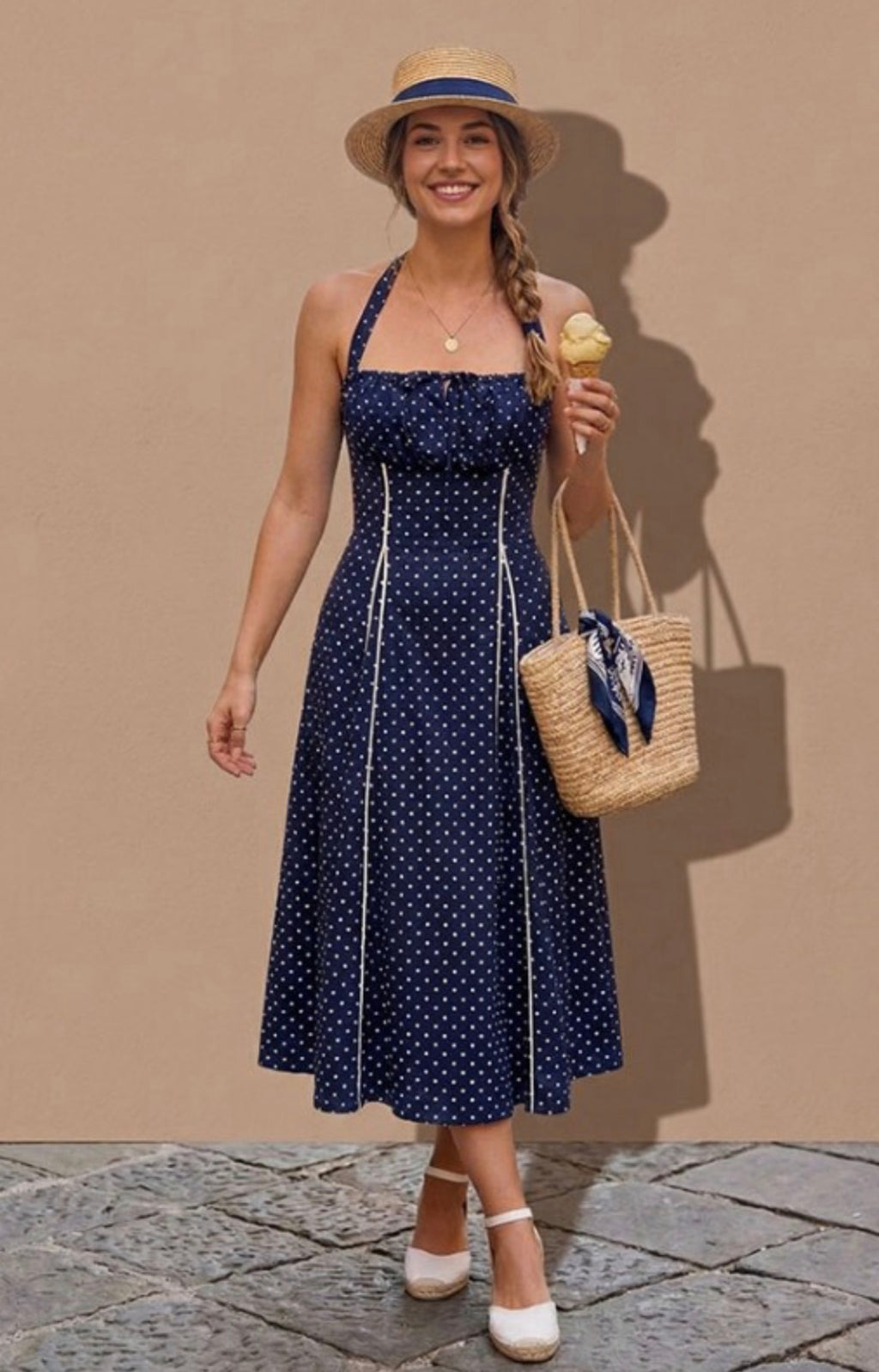 Navy Darling Polka Dot Midi Dress