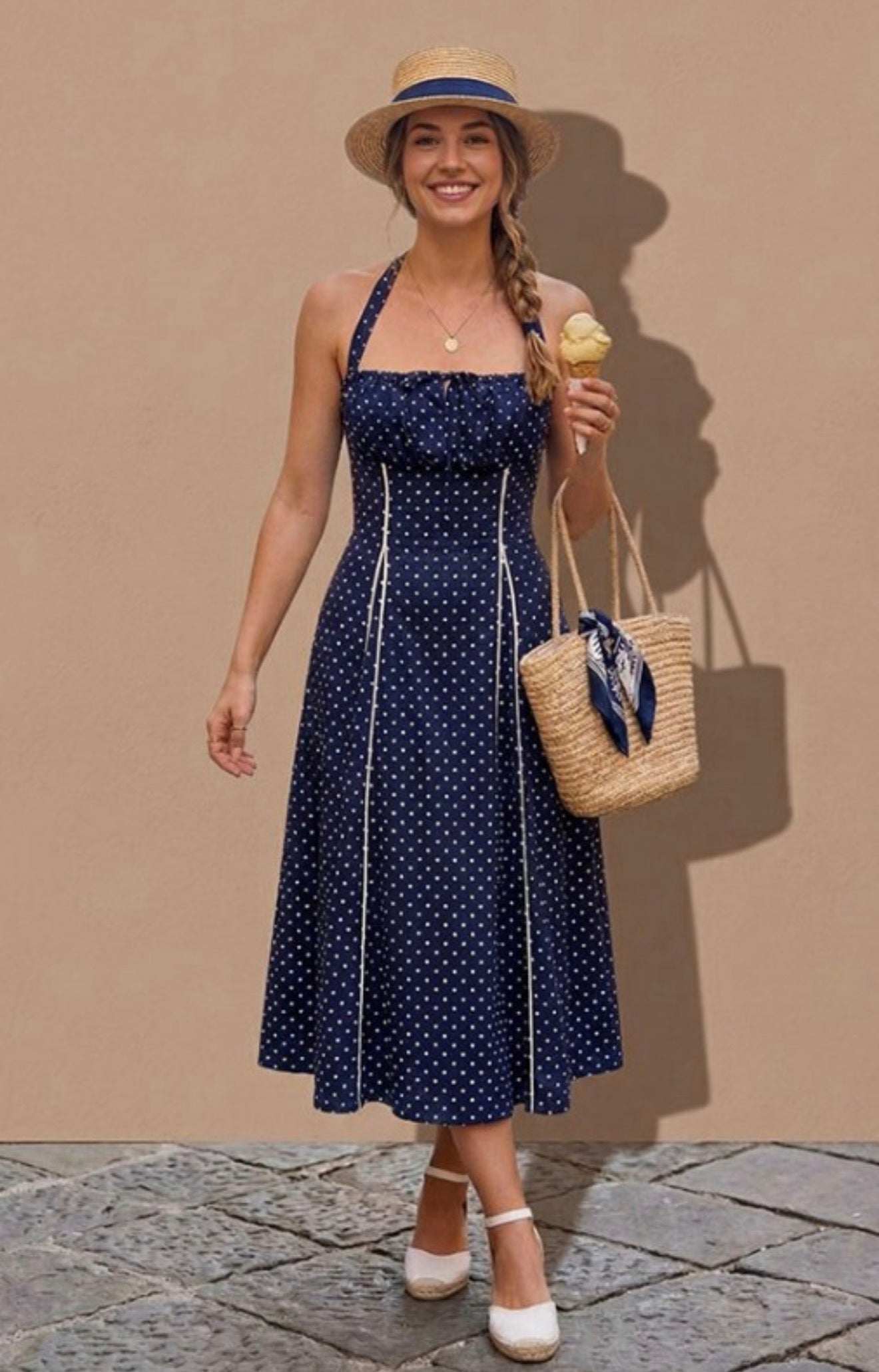 Navy Darling Polka Dot Midi Dress