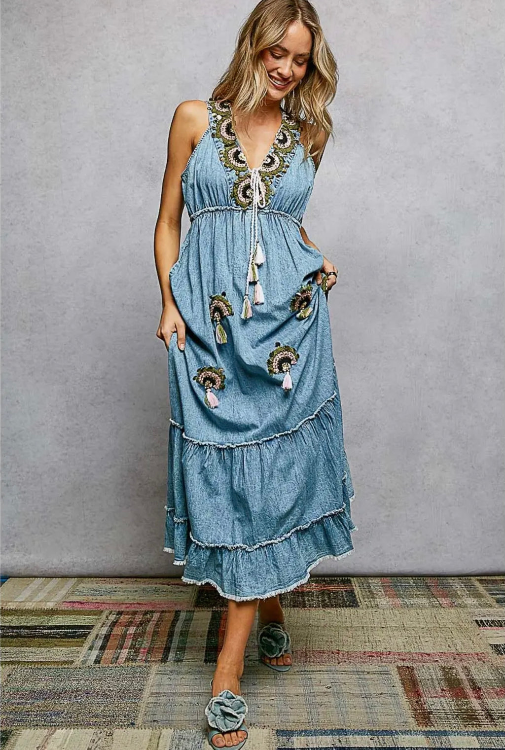 Blue Skies Embroidered Maxi Dress