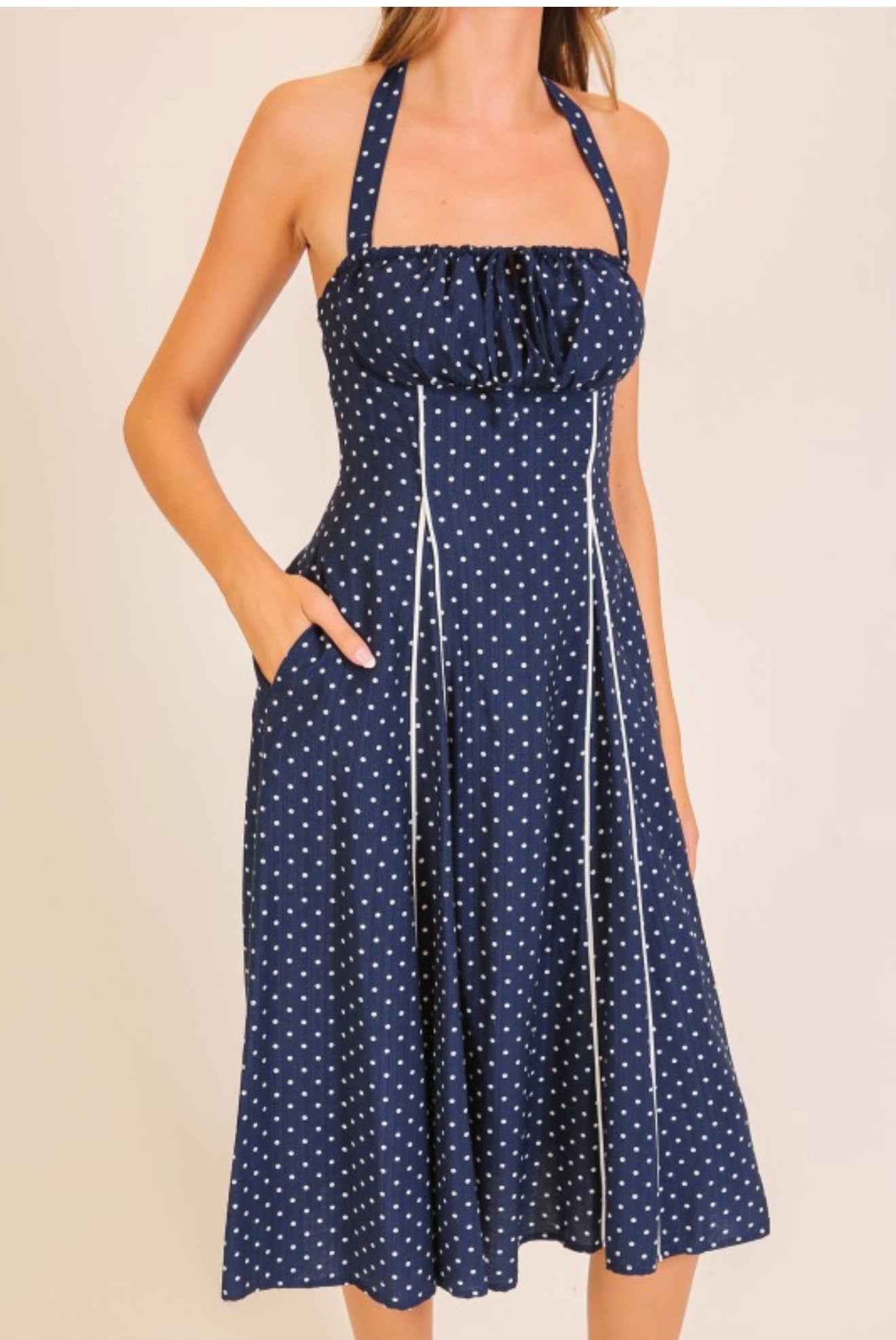 Navy Darling Polka Dot Midi Dress