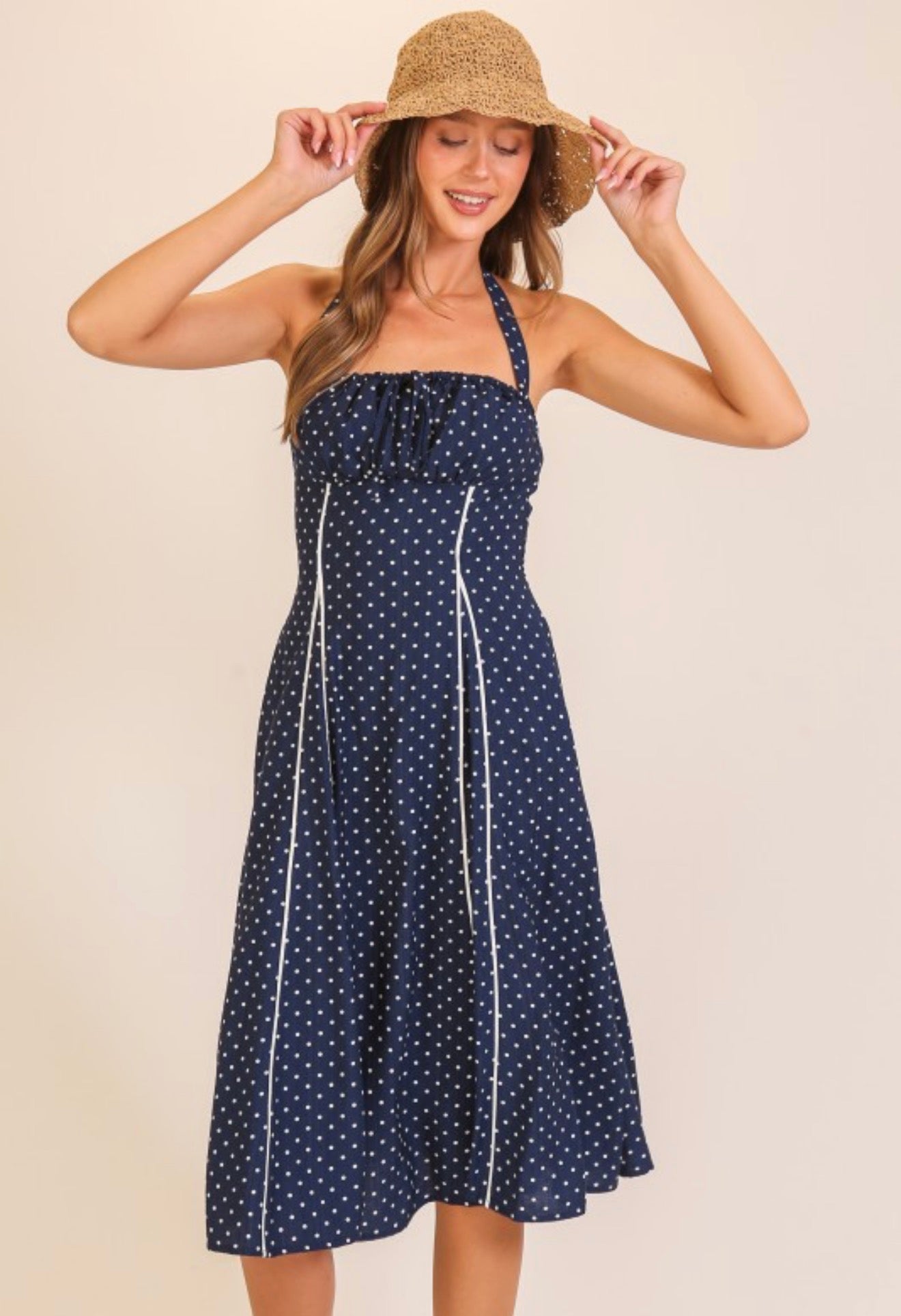 Navy Darling Polka Dot Midi Dress
