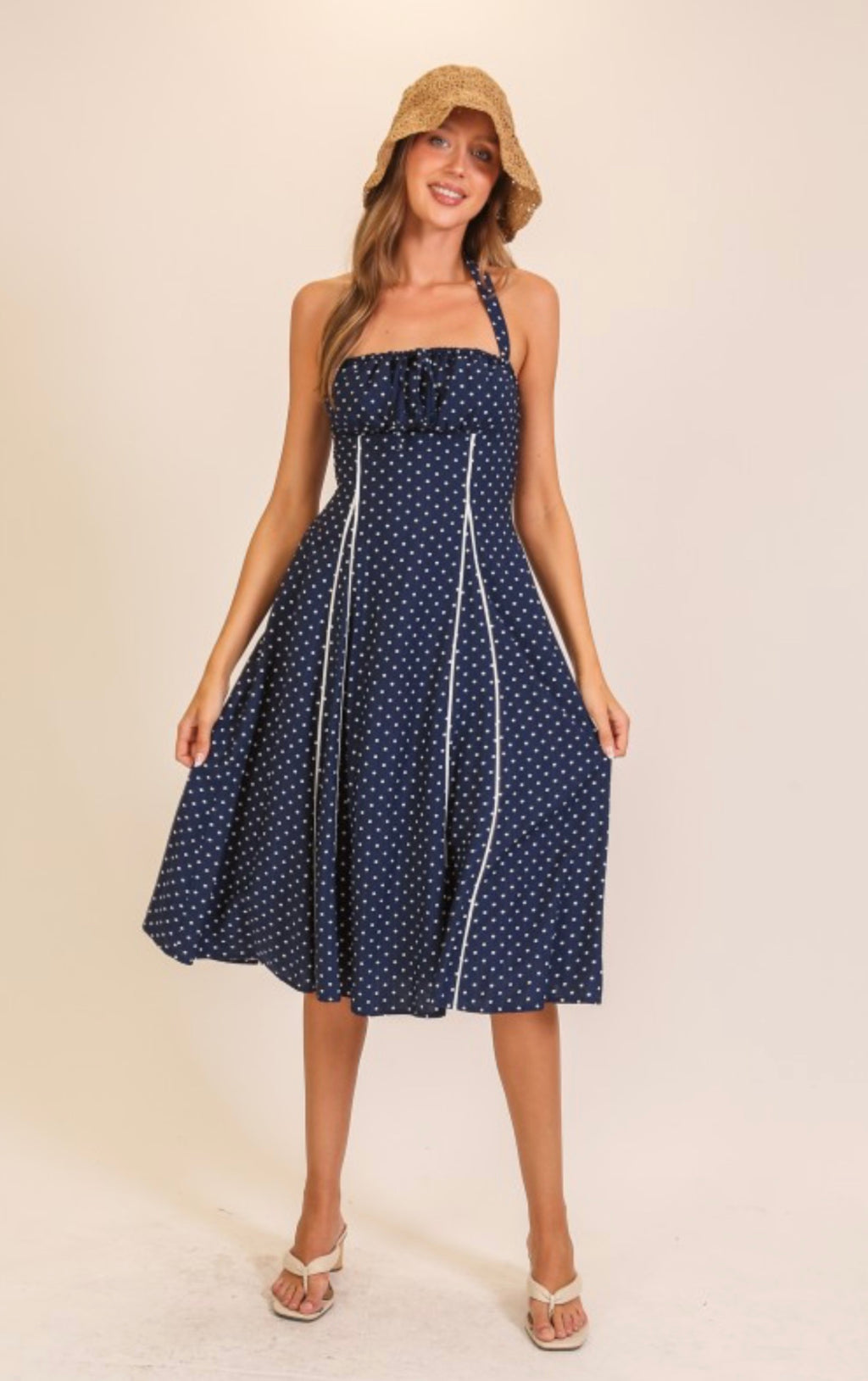 Navy Darling Polka Dot Midi Dress