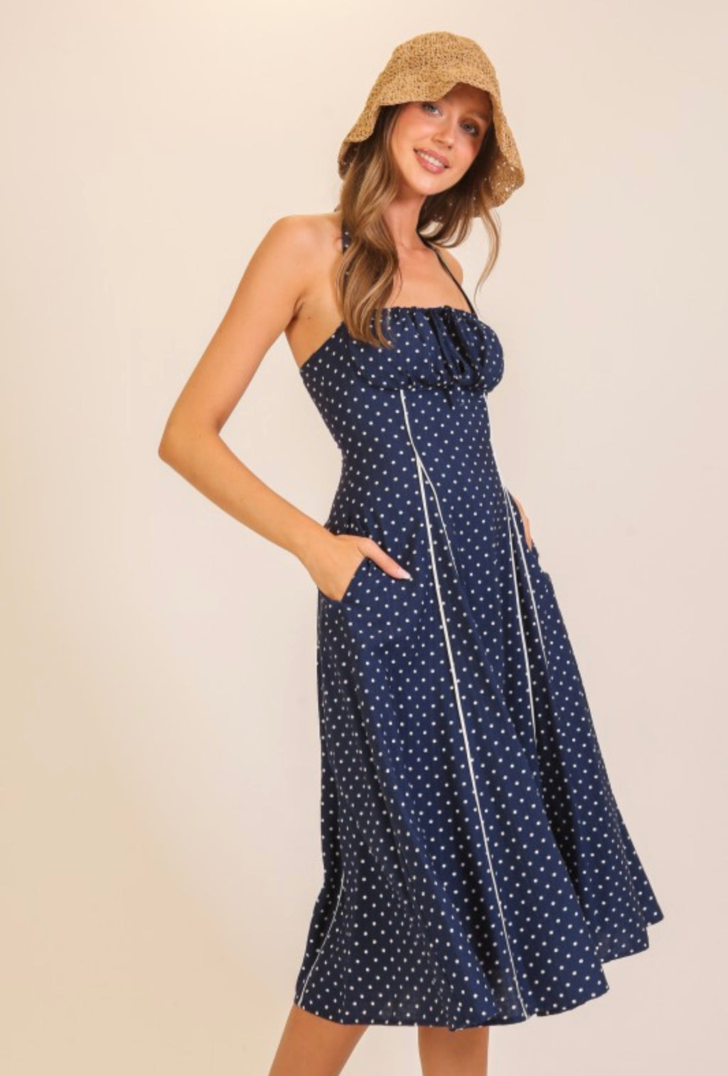 Navy Darling Polka Dot Midi Dress