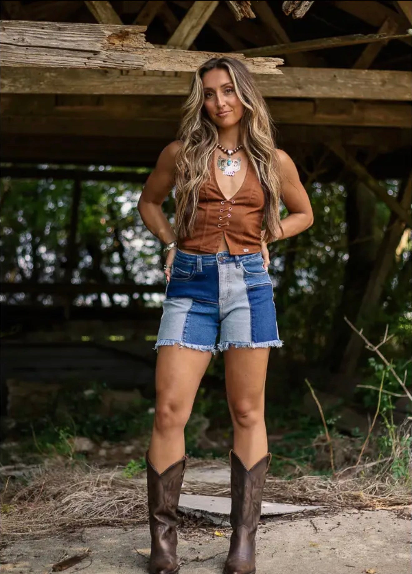 Rodeo Patchwork Denim Shorts