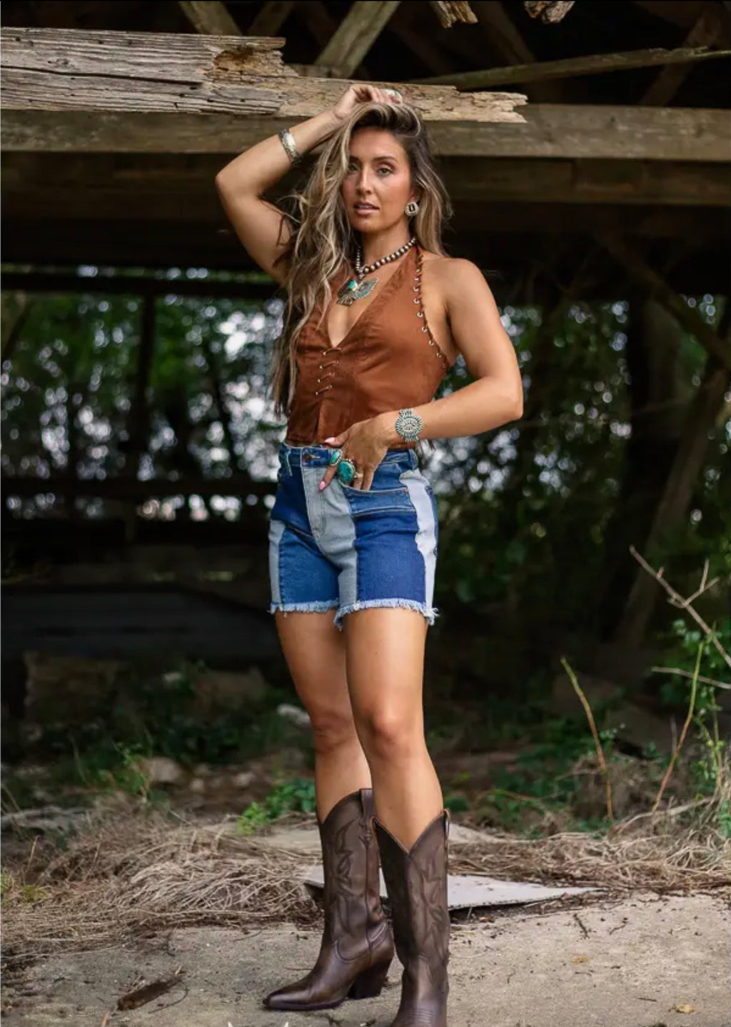 Rodeo Patchwork Denim Shorts