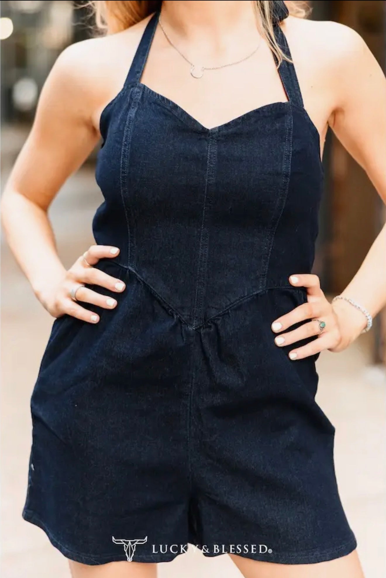 Midnight Denim Halter Romper