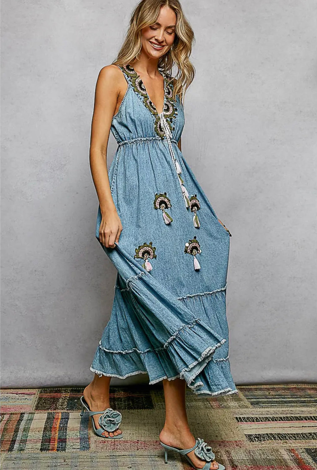 Blue Skies Embroidered Maxi Dress