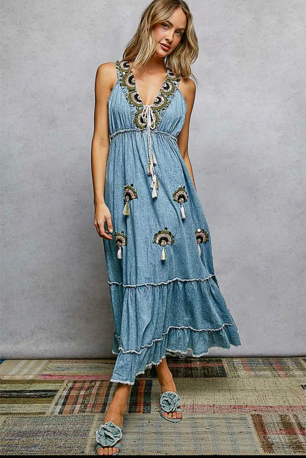 Blue Skies Embroidered Maxi Dress