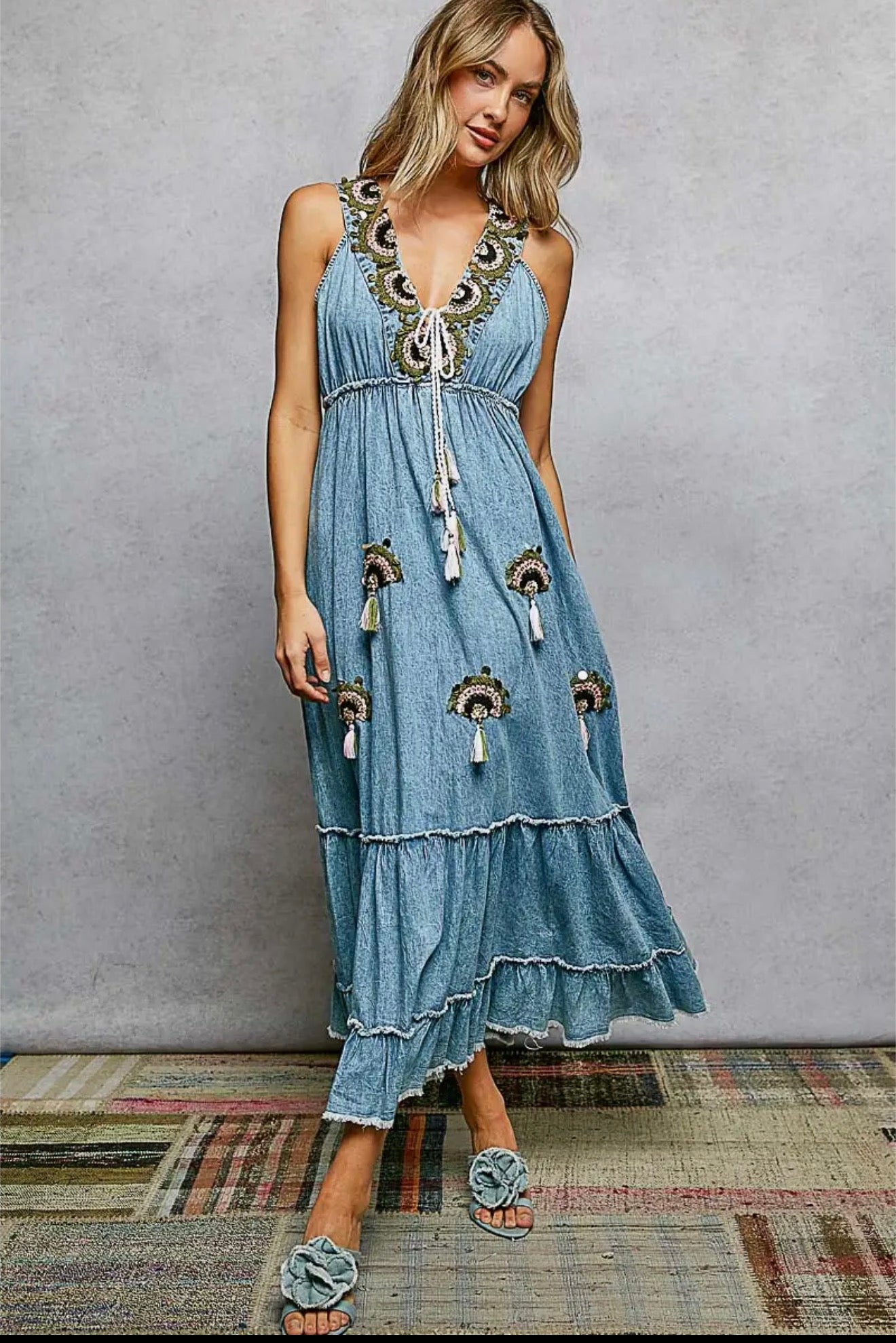 Blue Skies Embroidered Maxi Dress