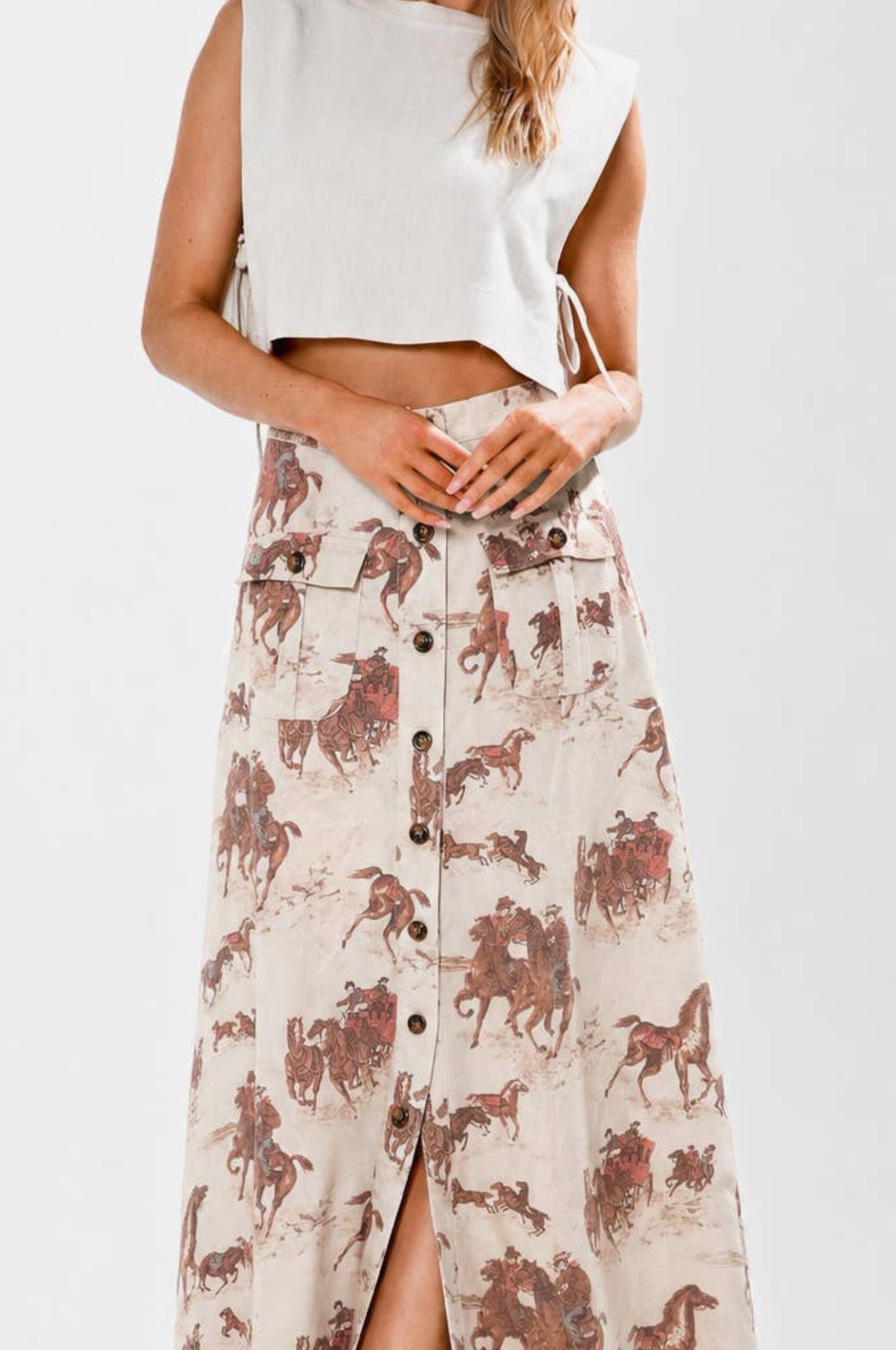 Saddle Creek Button Midi Skirt
