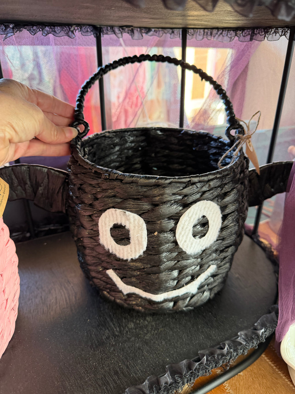 Smiley Face Halloween bat Basket