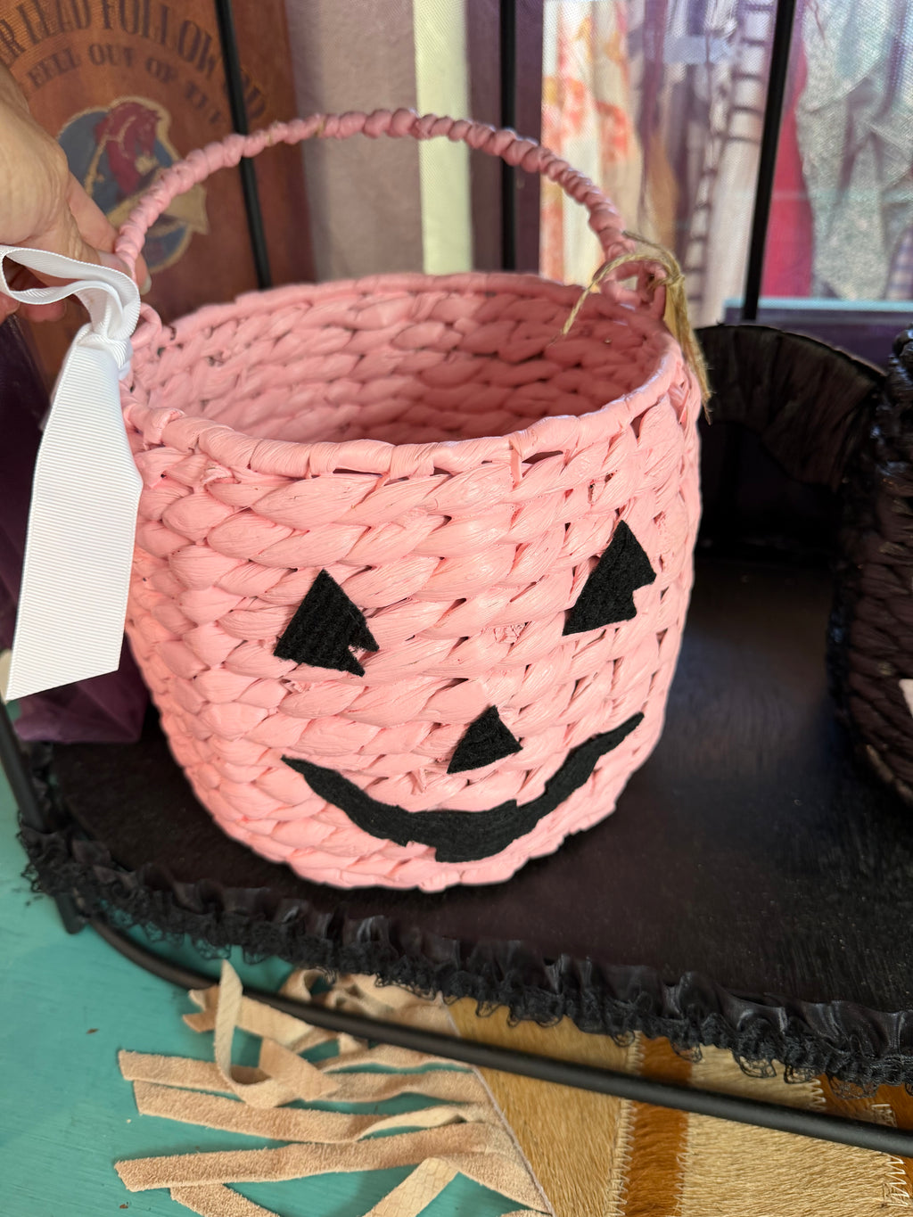 Pink Jack-O’-Lantern Halloween Basket