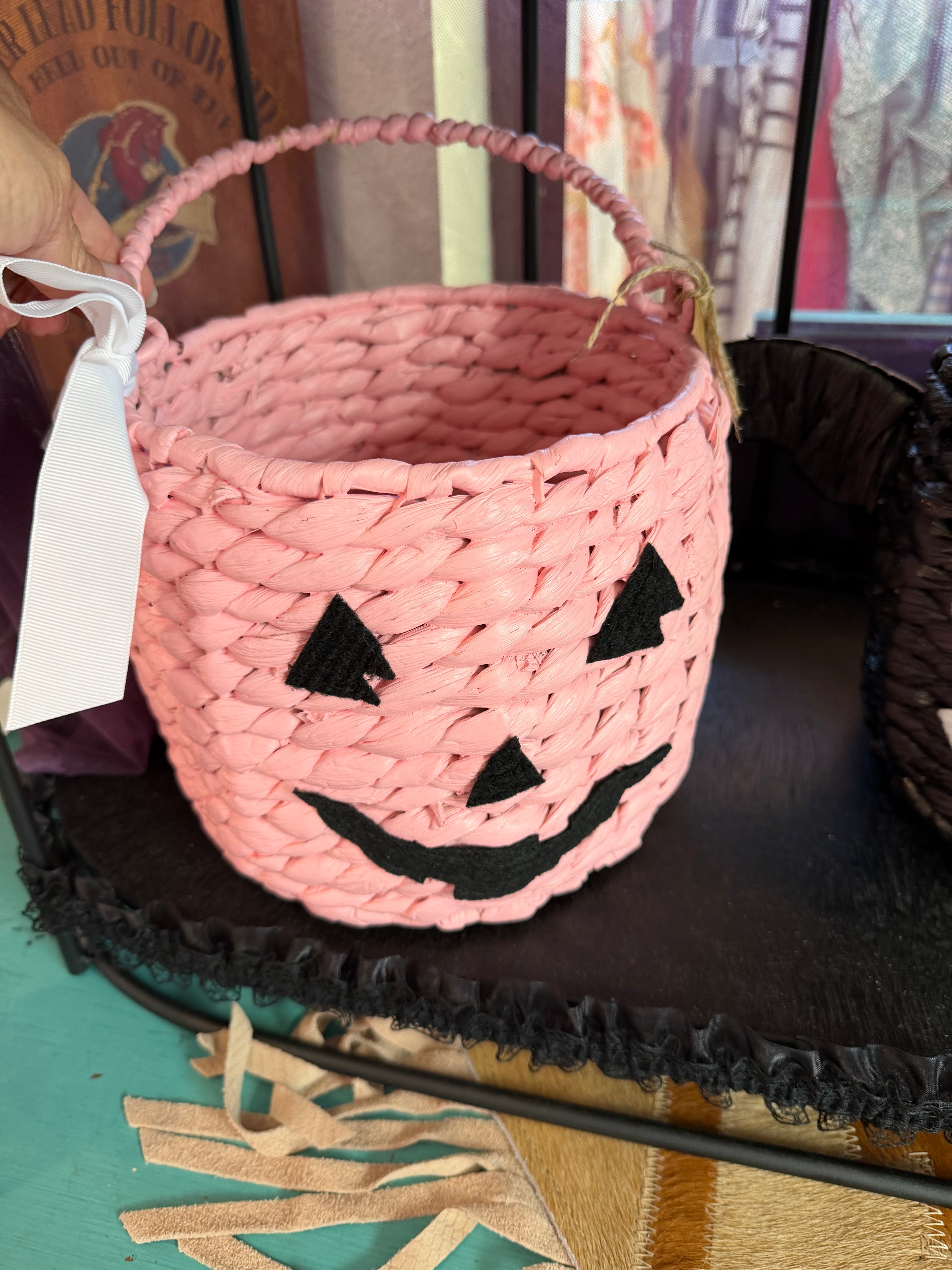 Pink Jack-O’-Lantern Halloween Basket