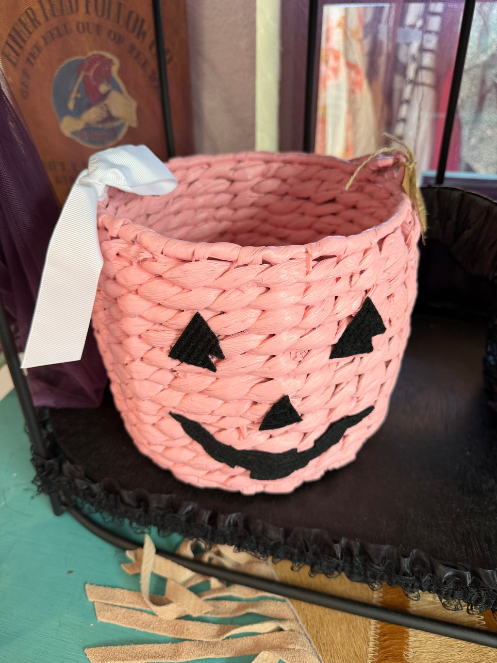 Pink Jack-O’-Lantern Halloween Basket