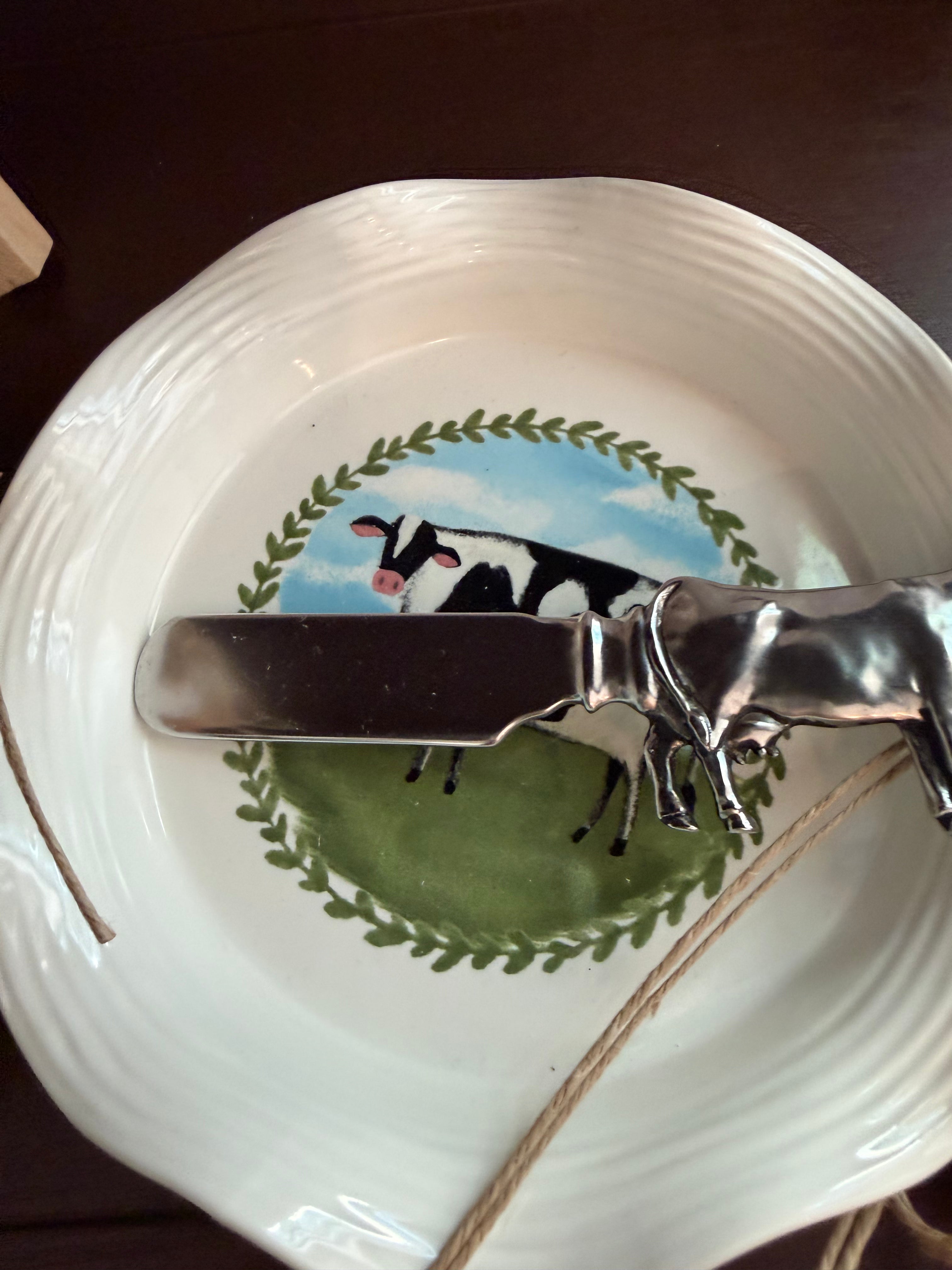 Farmhouse Cow Cheese Plate & Spreader Set