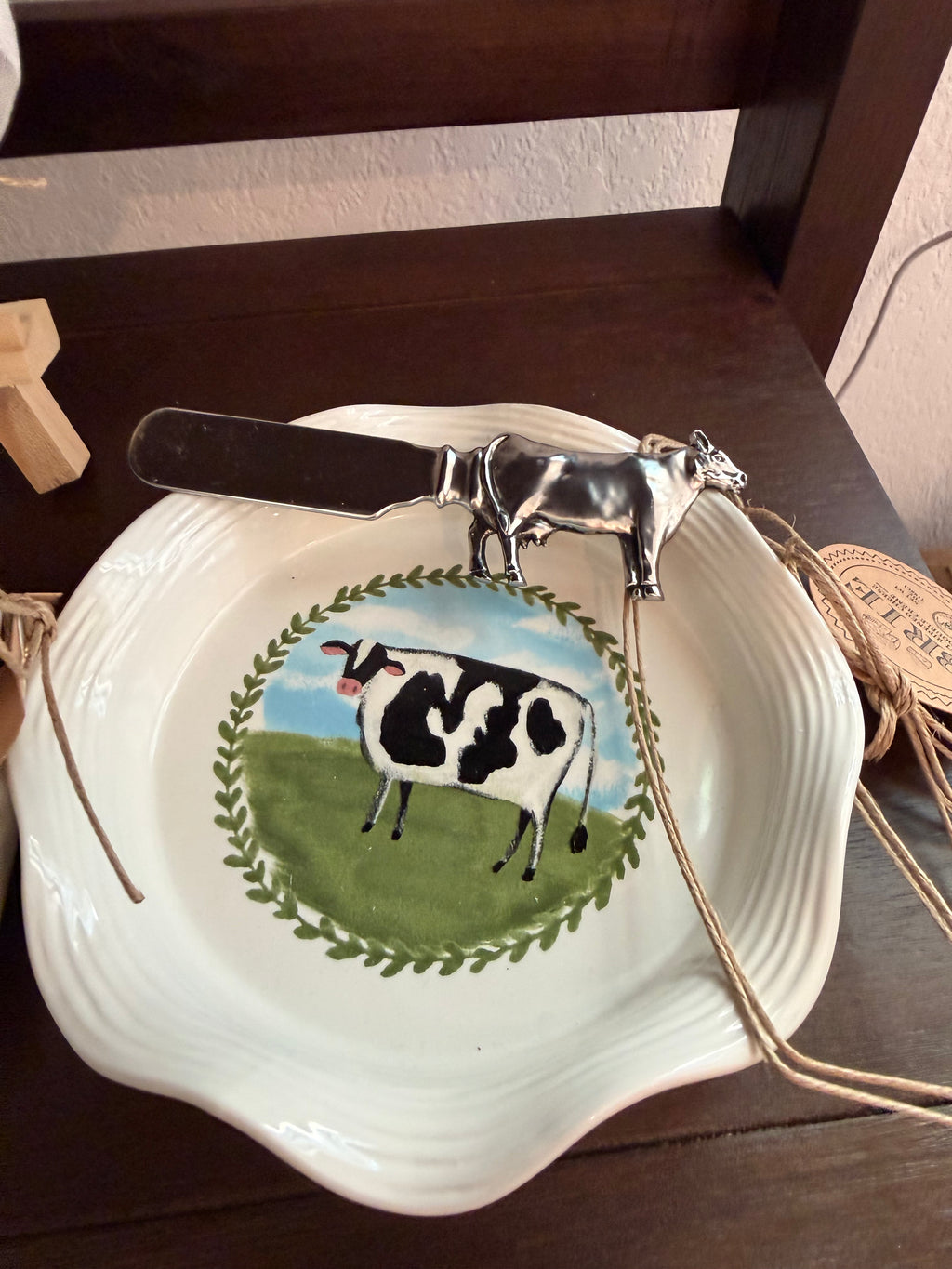 Farmhouse Cow Cheese Plate & Spreader Set